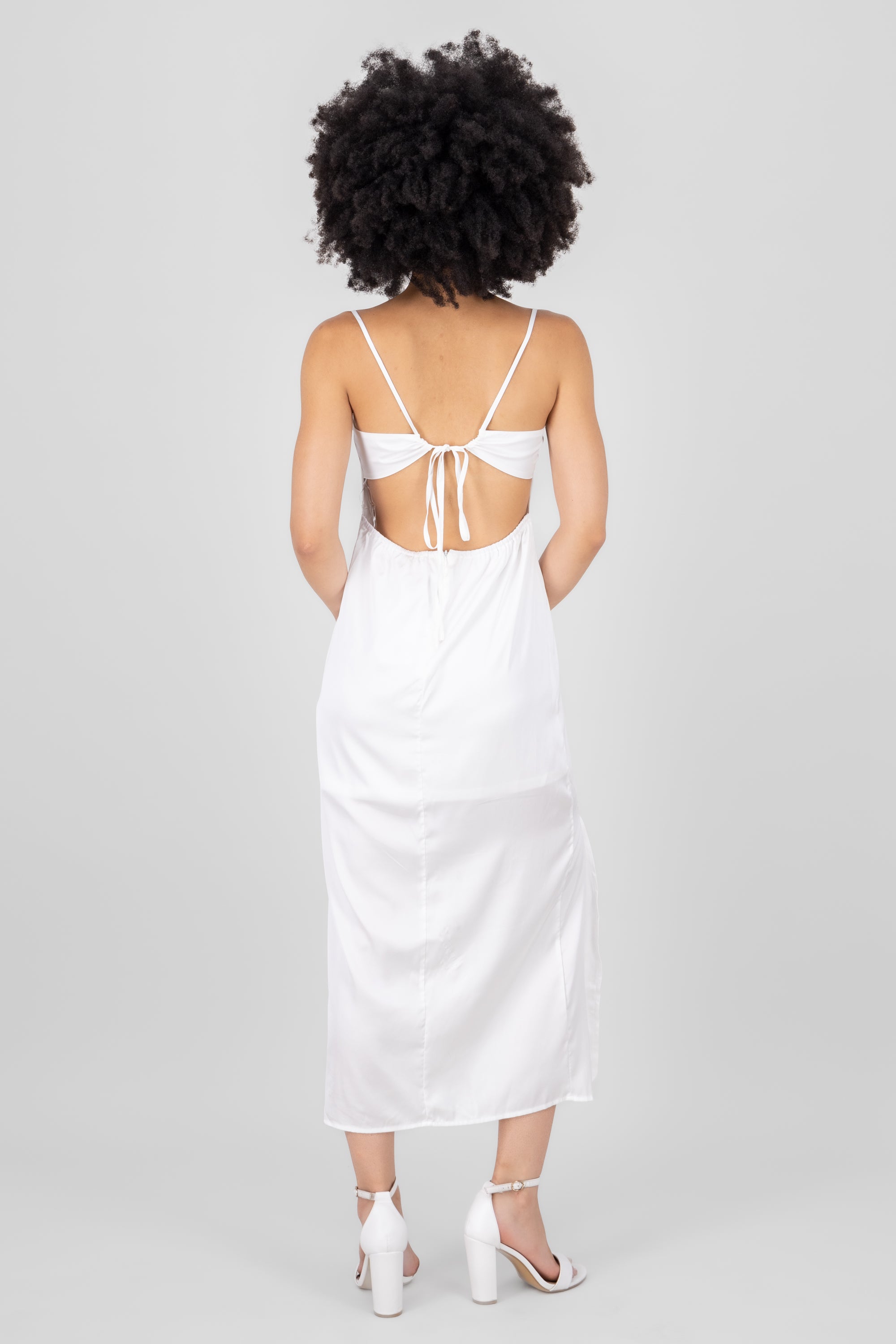 Lace Detail Satin Maxi Dress WHITE