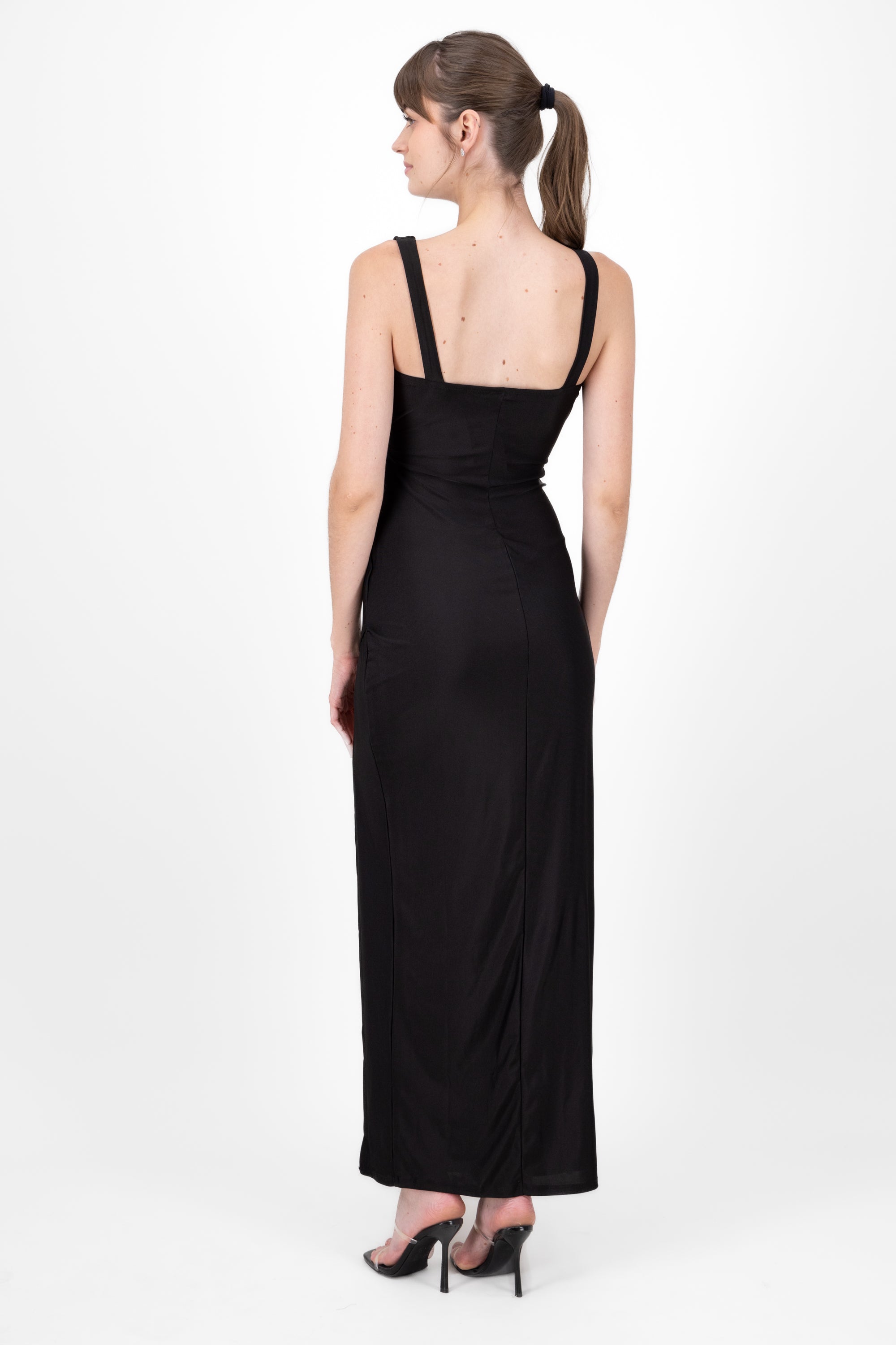 V Neck Draped Long Dress BLACK