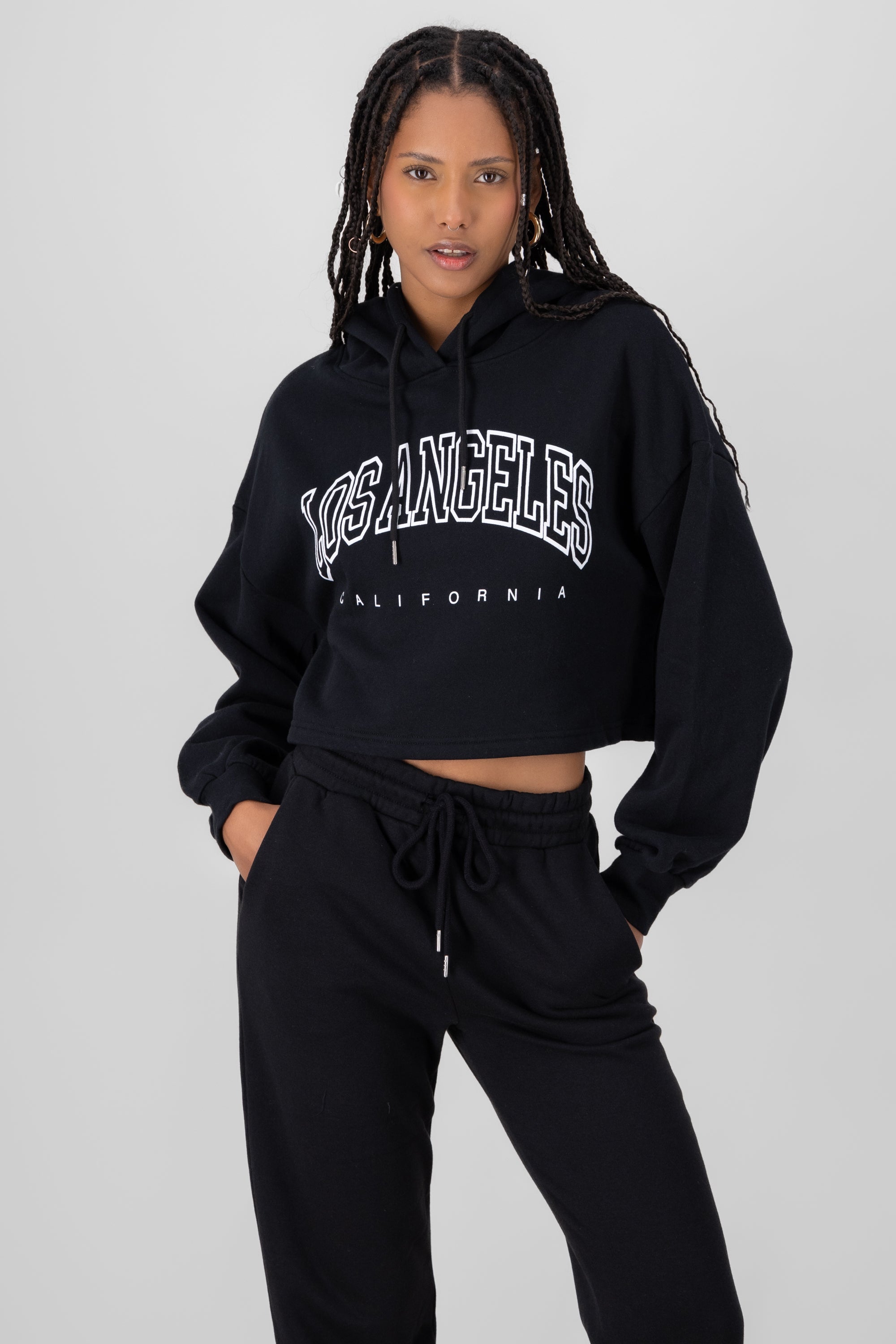 California Printed Crop Hoodie BLACK