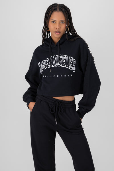 California Printed Crop Hoodie BLACK