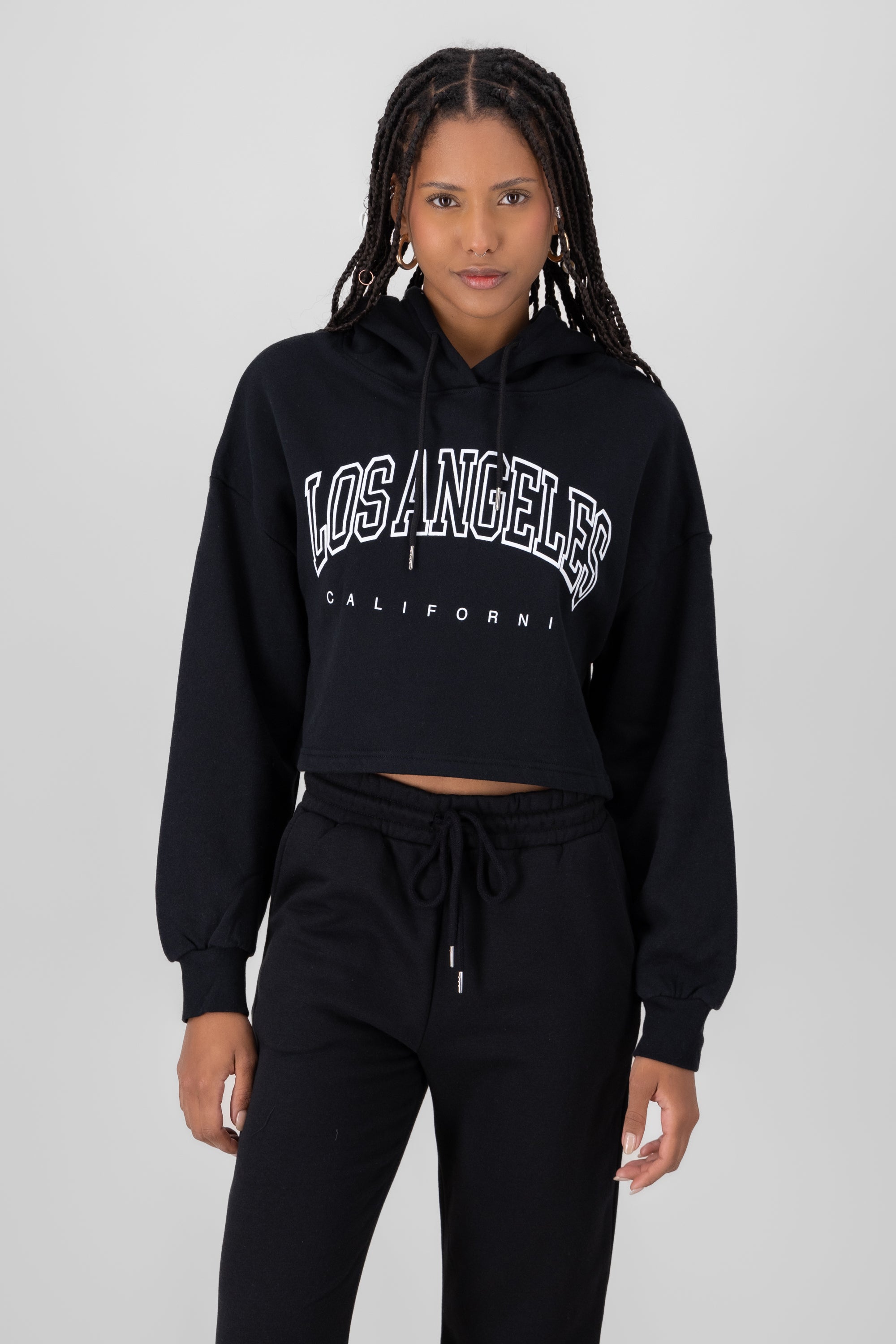 California Printed Crop Hoodie BLACK