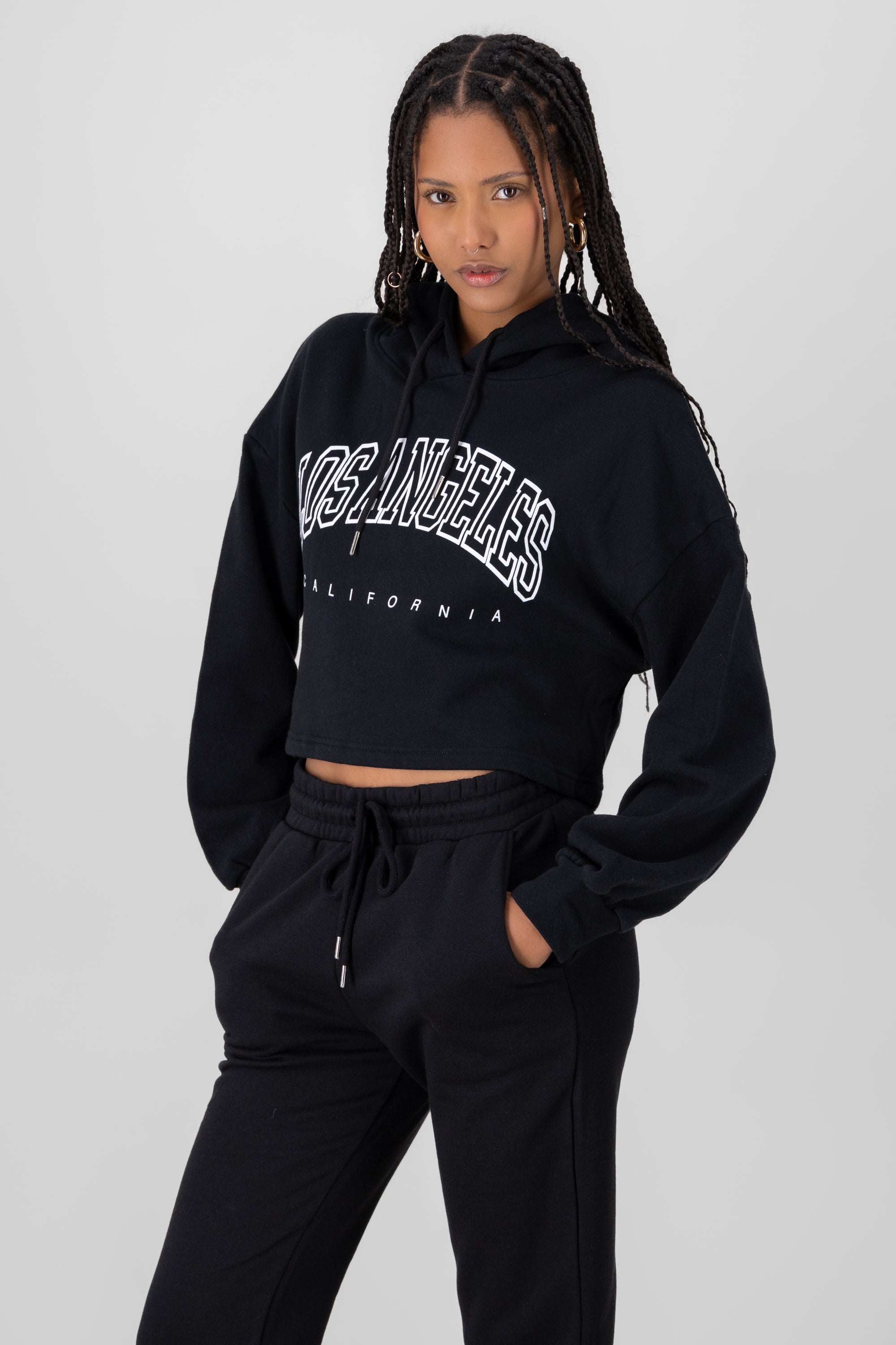 California Printed Crop Hoodie BLACK