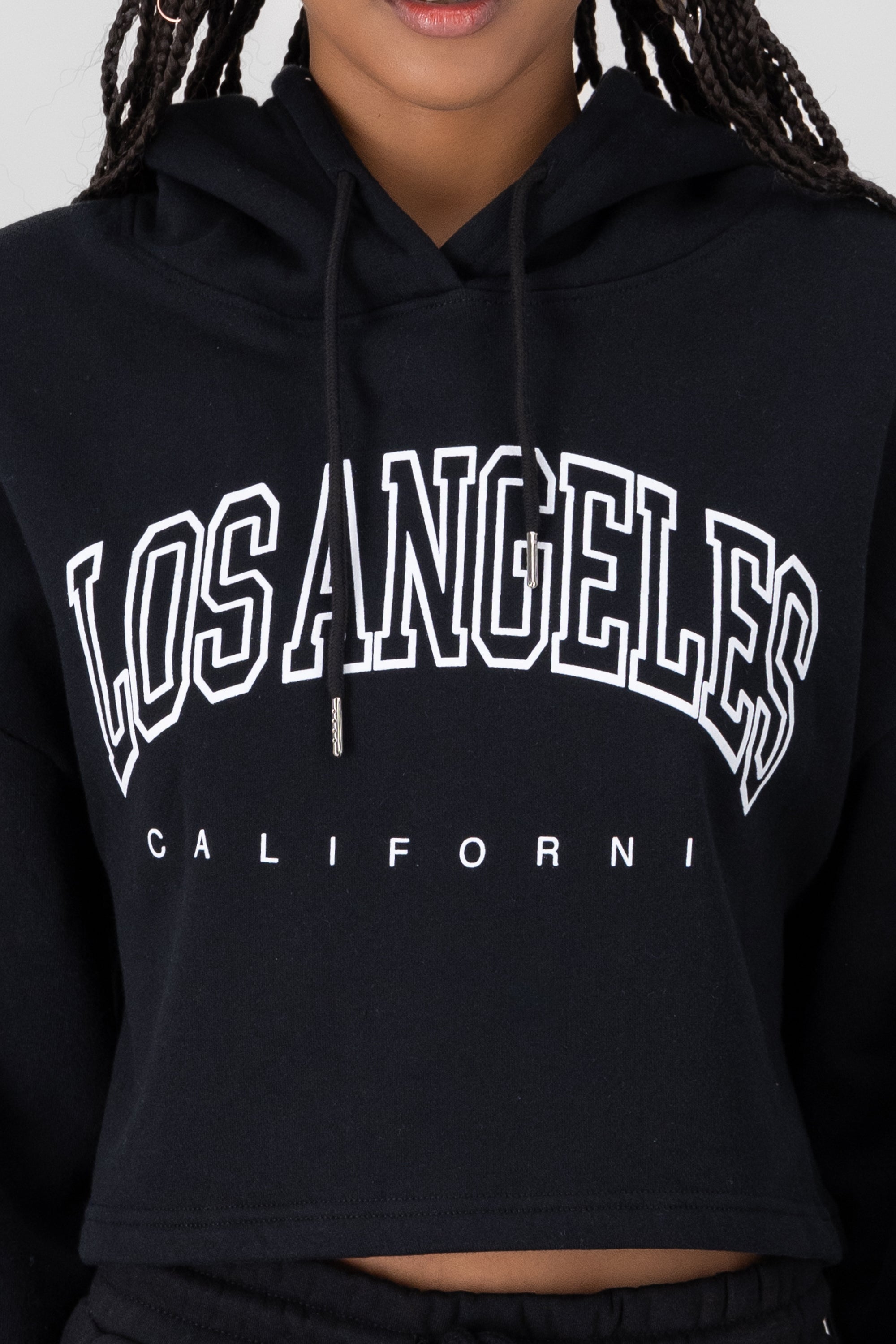 California Printed Crop Hoodie BLACK