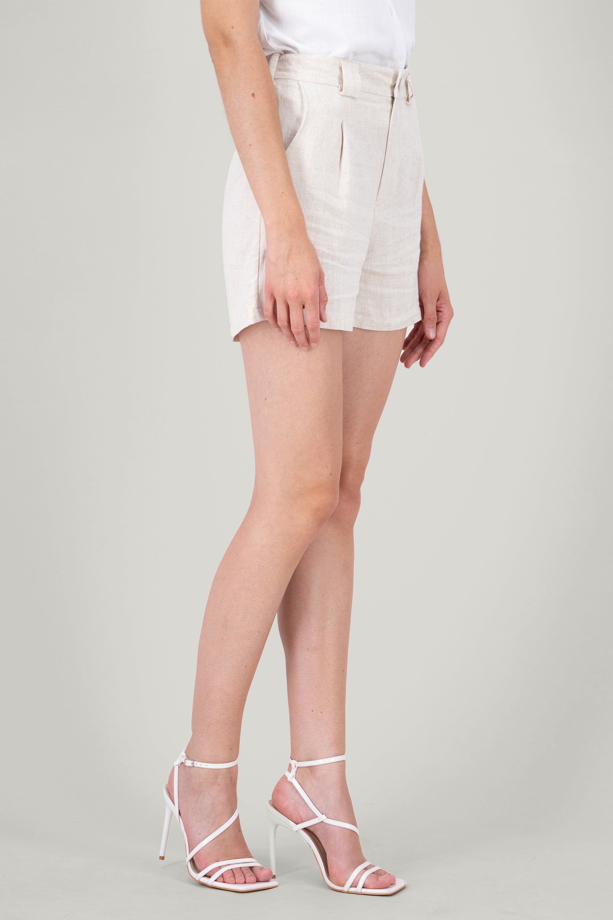 High Waisted Linen Short BEIGE