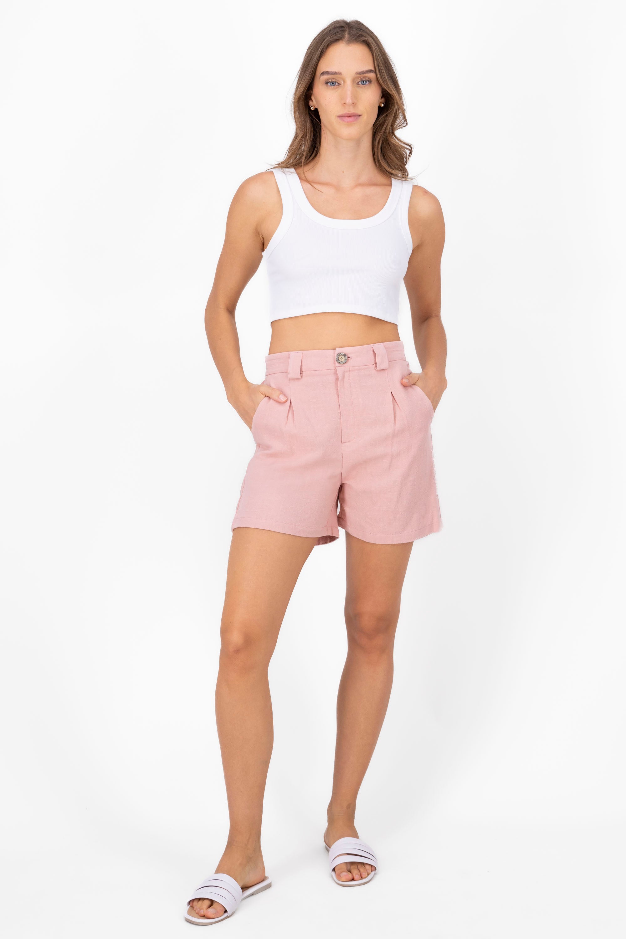 High Waisted Linen Short ROSEWOOD