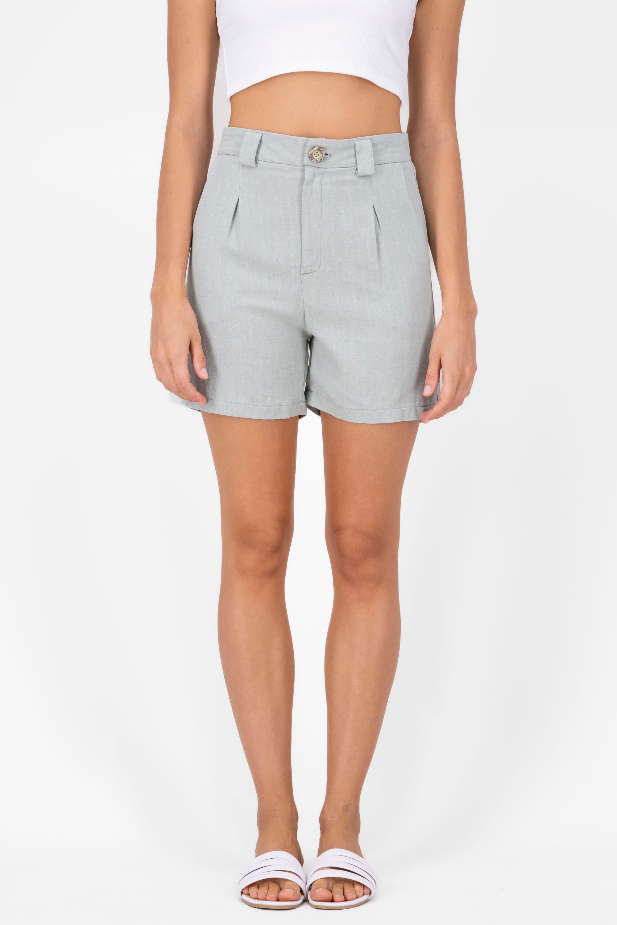 High Waisted Linen Short LIGHT GREEN