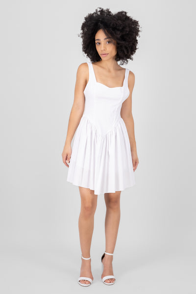 Poplin Pleated Dress WHITE