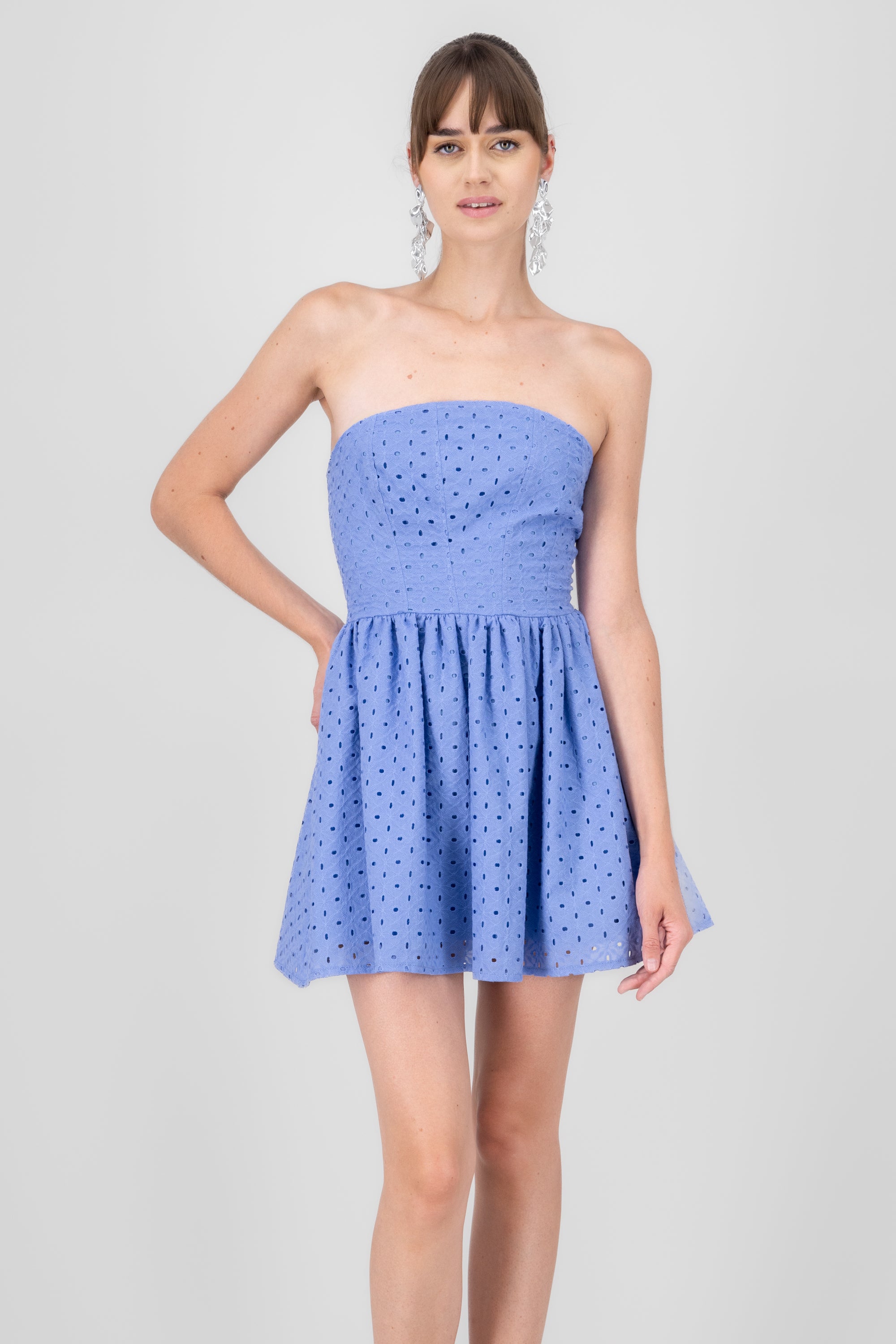 Pointelle Strapless Mini Dress BLUE