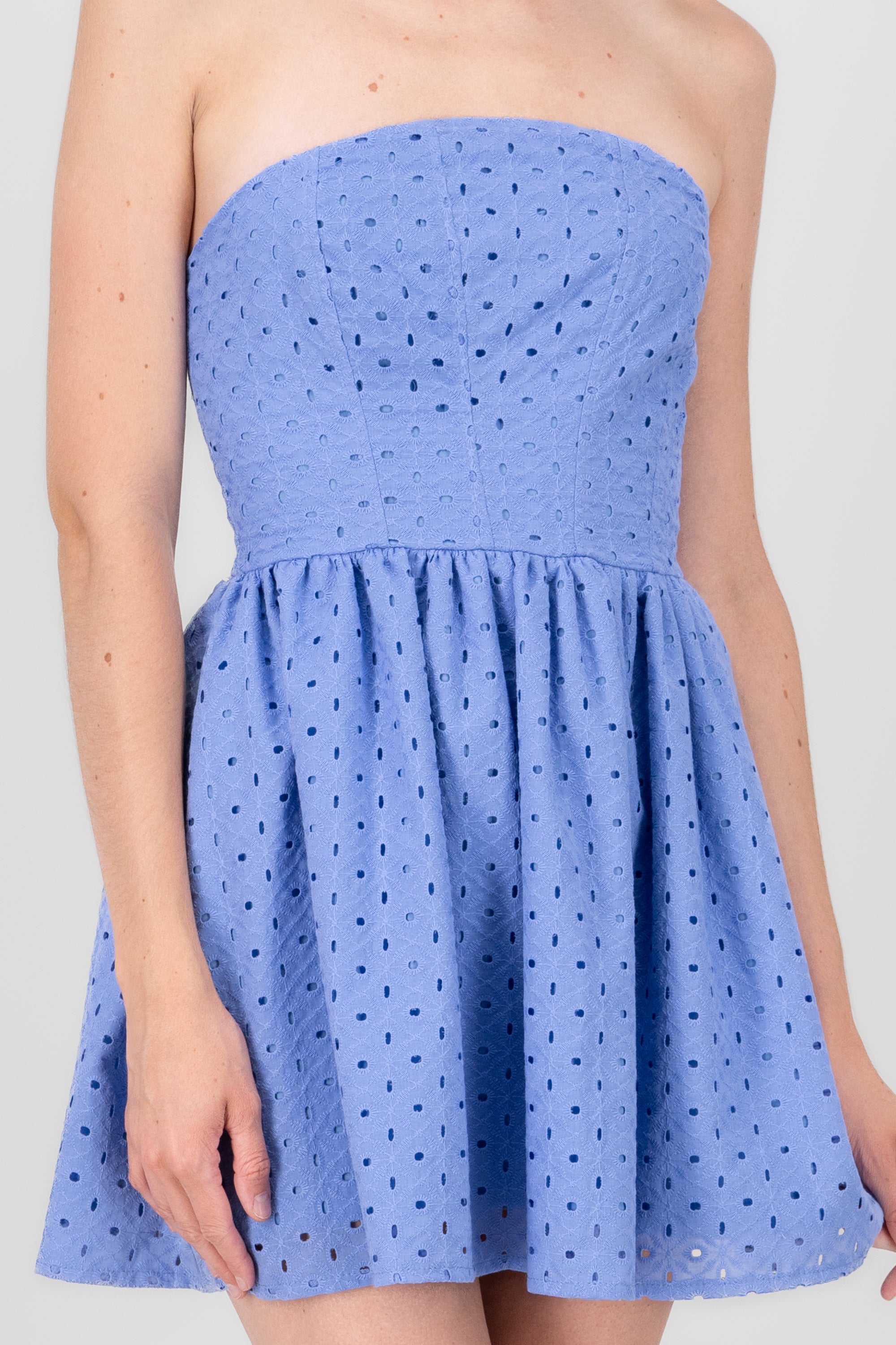 Pointelle Strapless Mini Dress BLUE