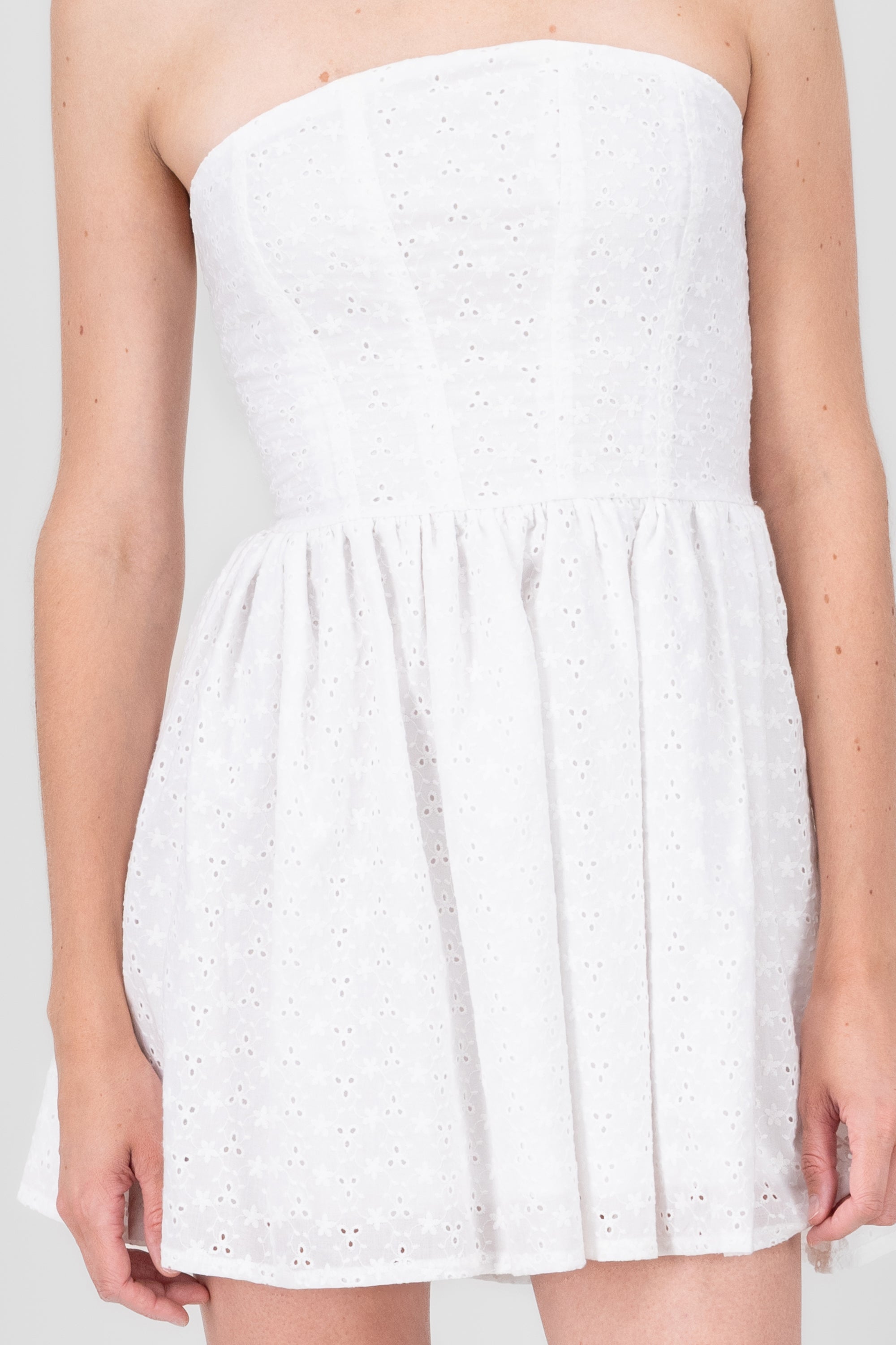 Pointelle Strapless Mini Dress WHITE