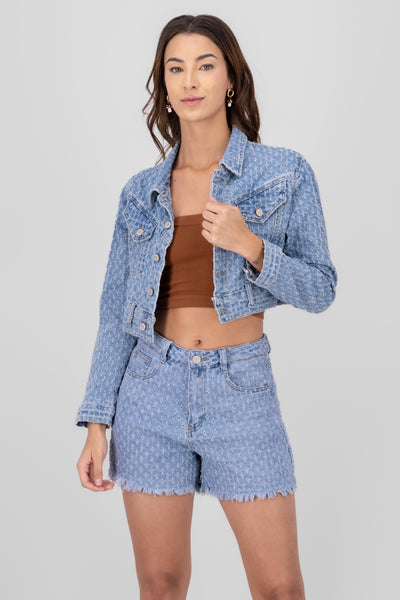 Laser Distress Denim Jacket LIGHT WASH