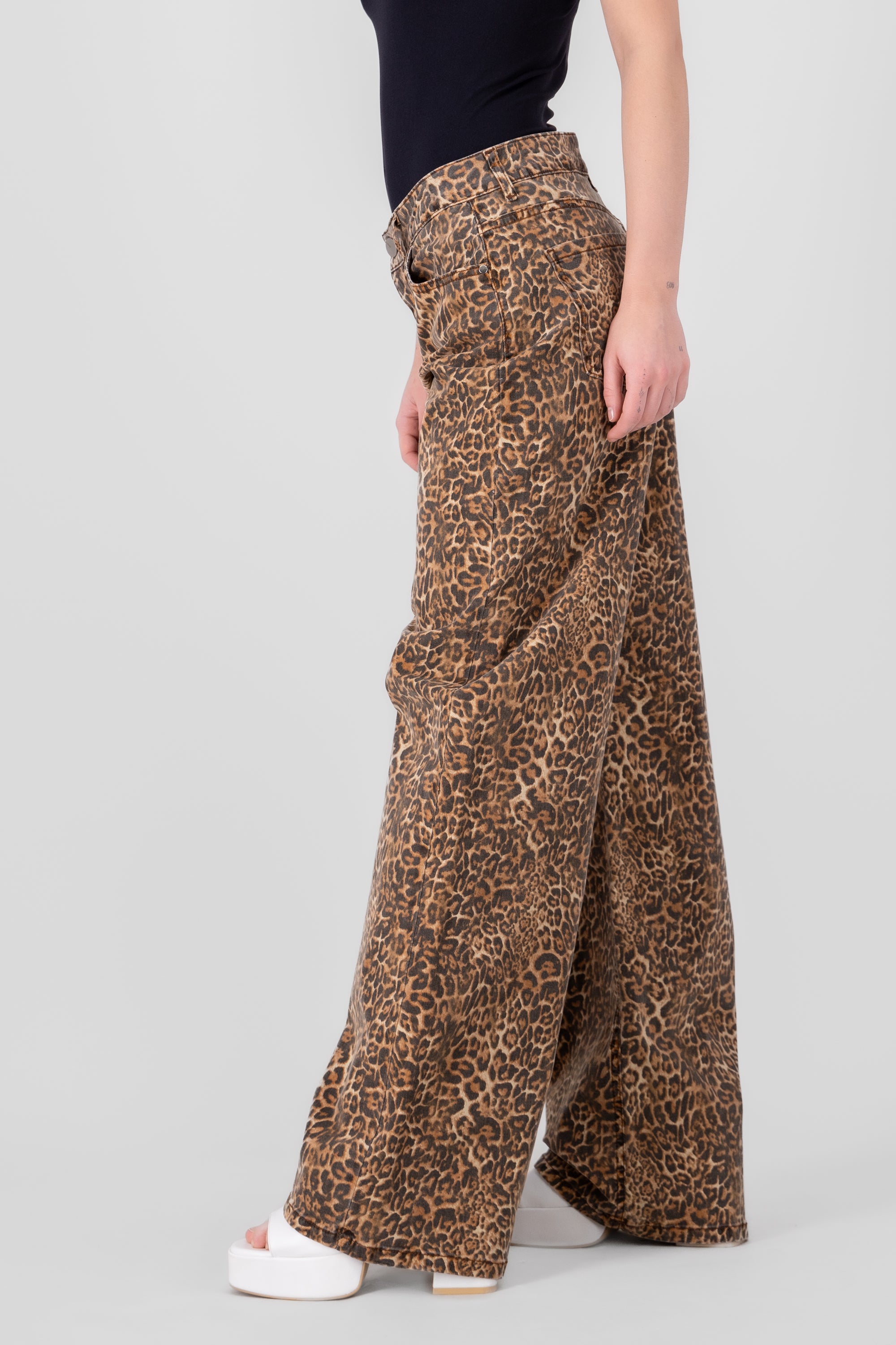 Animal Print Straight Jeans BROWN COMBO