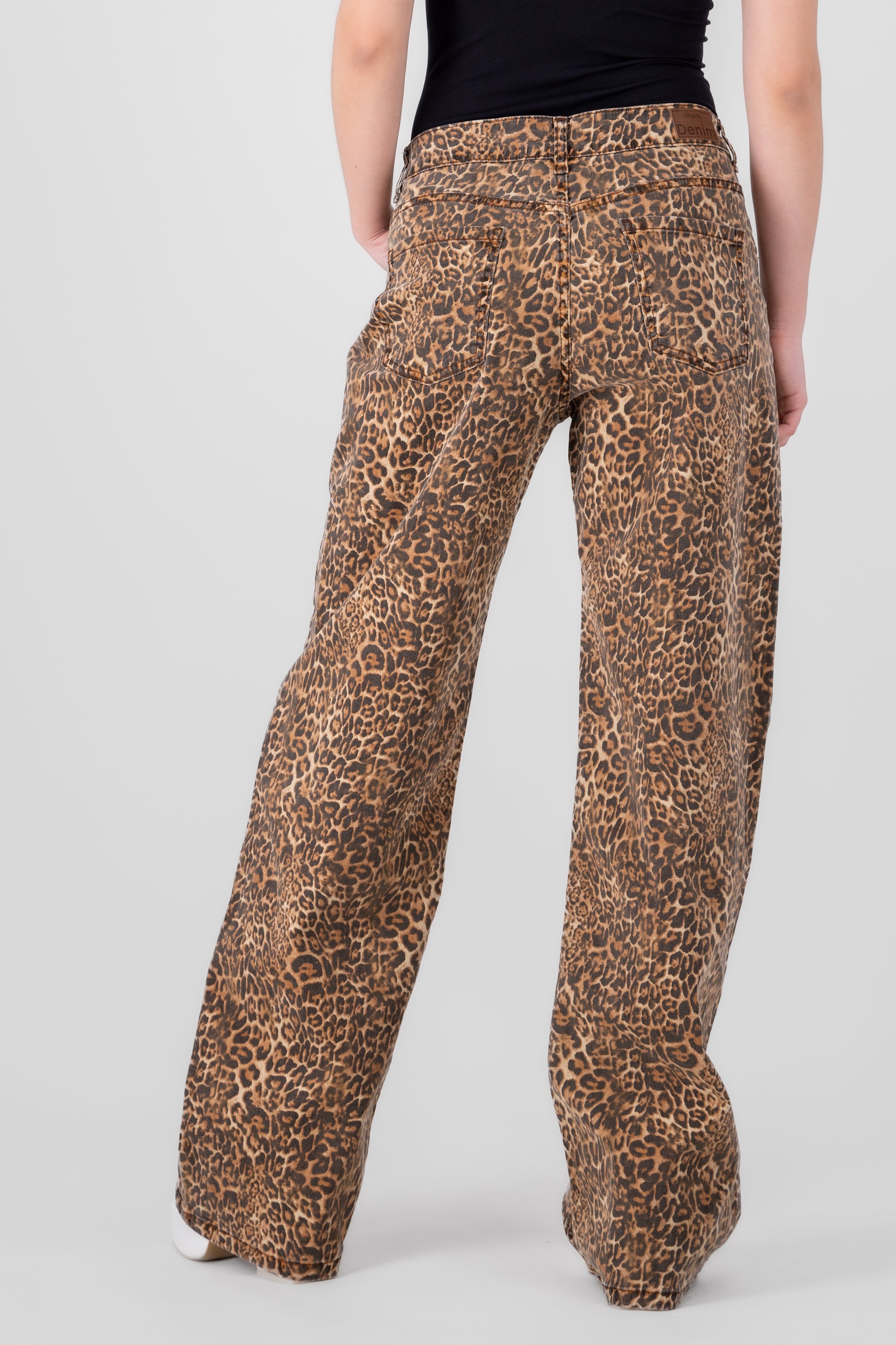 Animal Print Straight Jeans BROWN COMBO