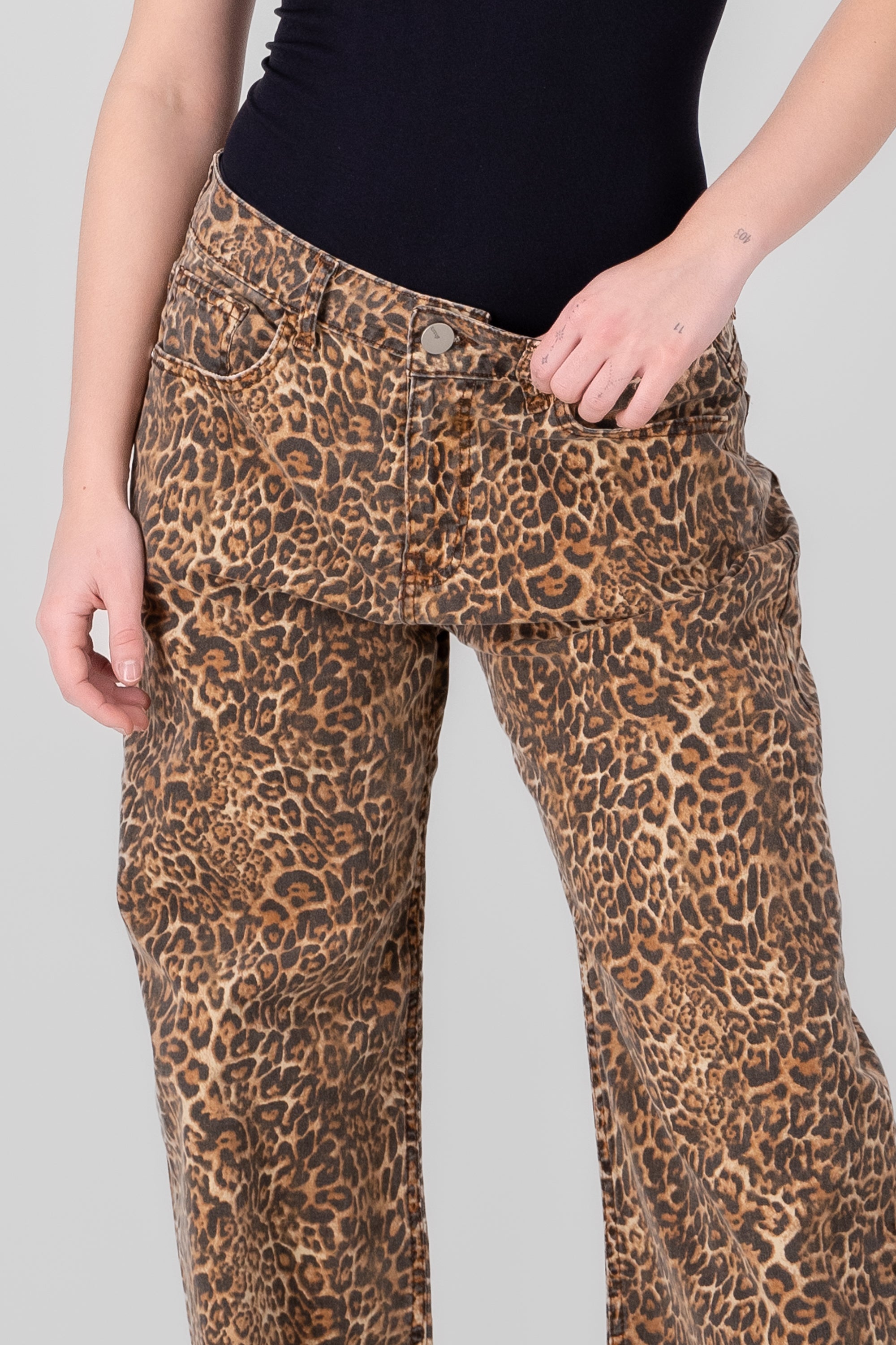 Animal Print Straight Jeans BROWN COMBO