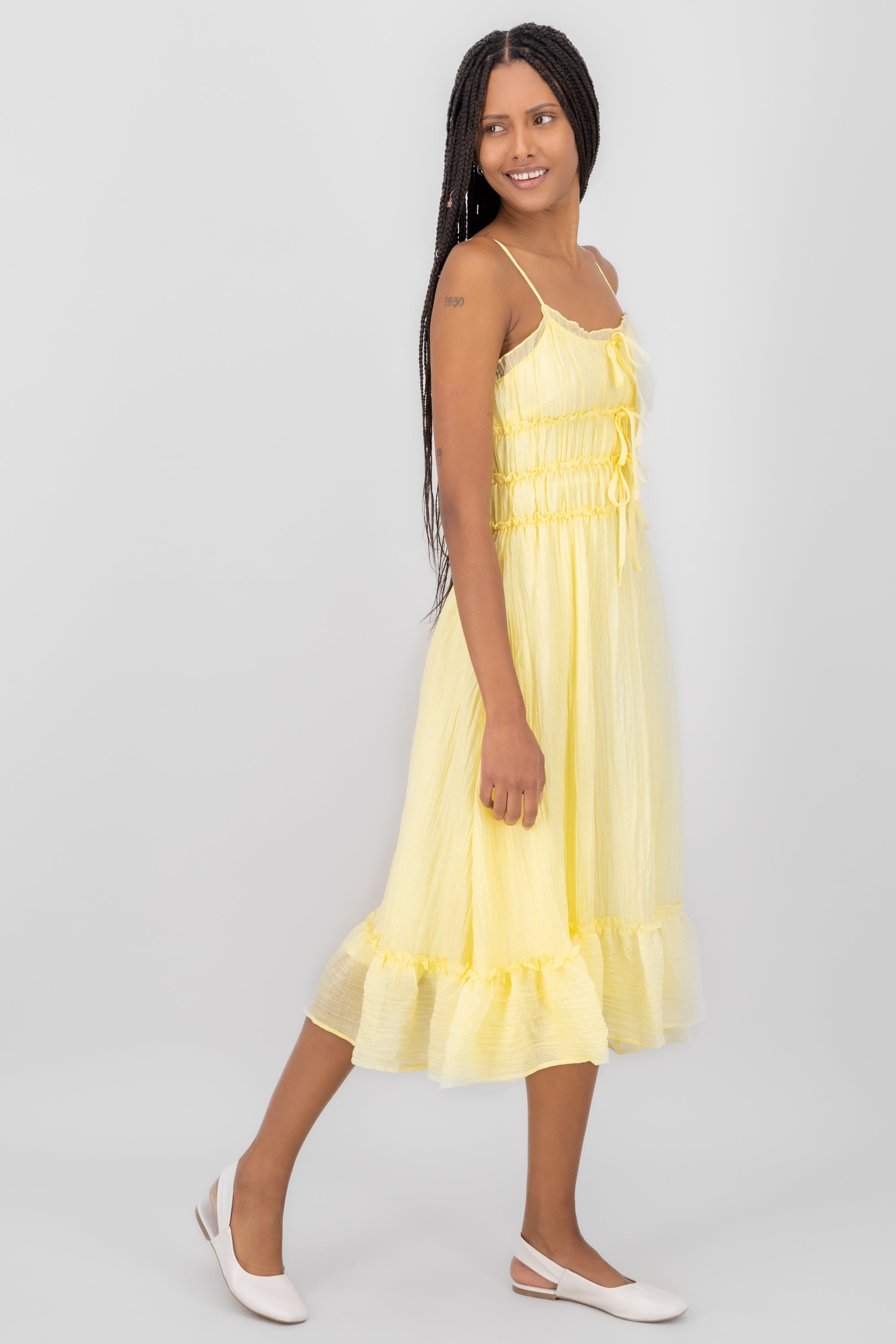 Smocked Midi Dress YELLOW