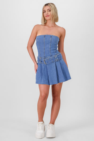 Pleated Mini Dress MEDIUM WASH