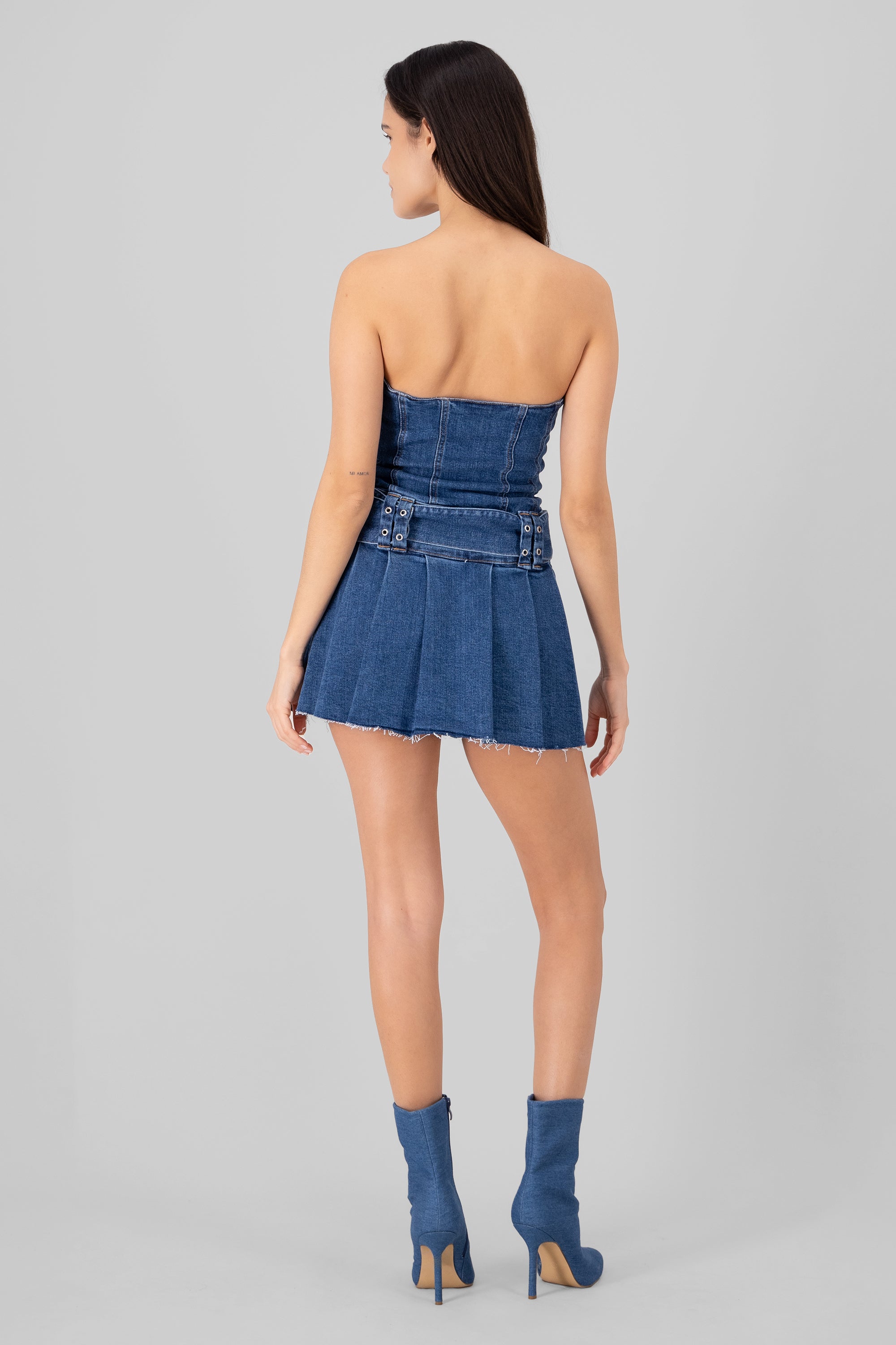 Pleated Mini Dress MEDIUM WASH