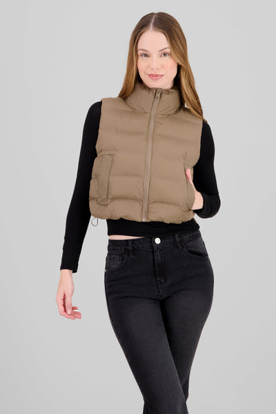 Cropped Quilted Vest BROWN