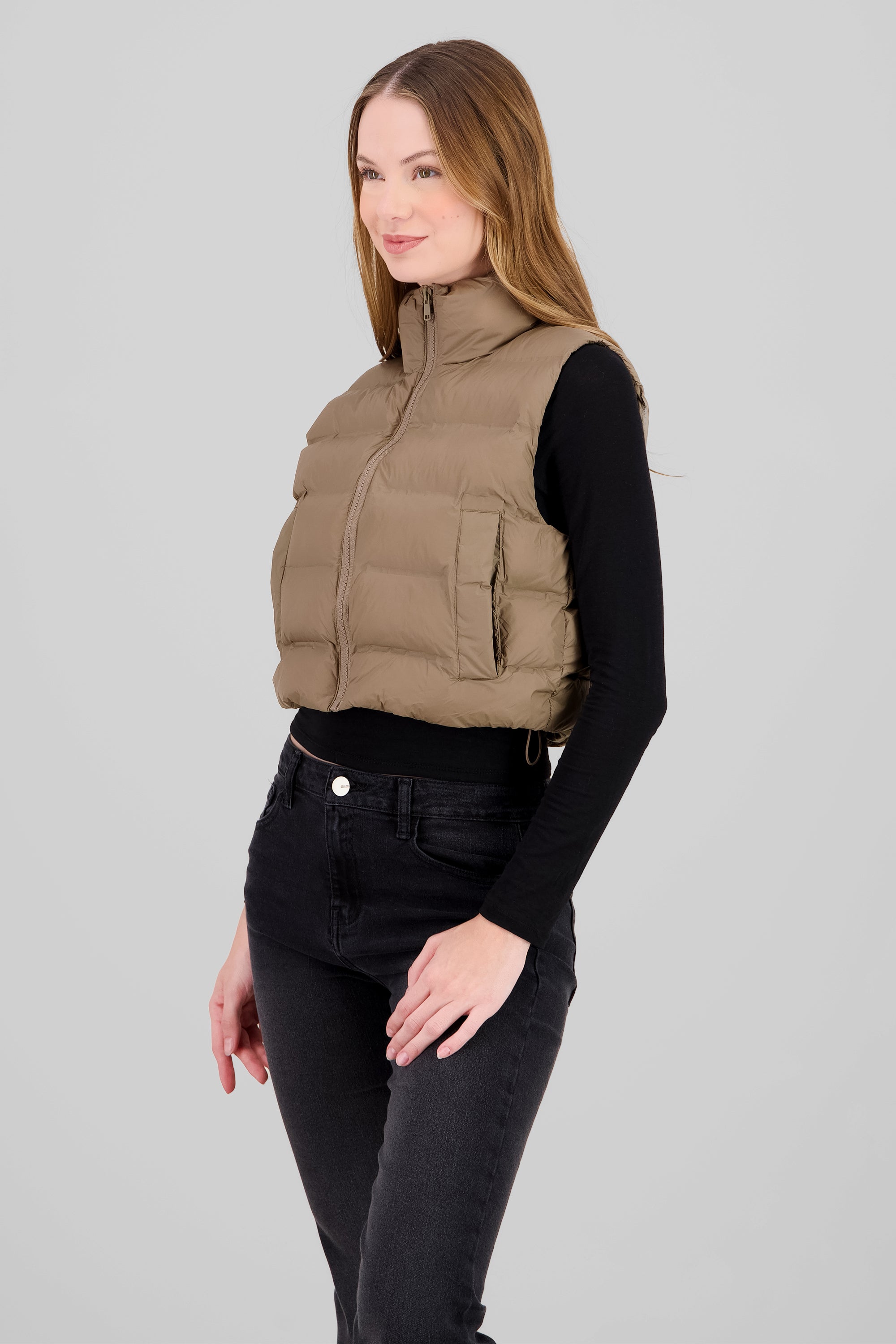 Cropped Quilted Vest BROWN