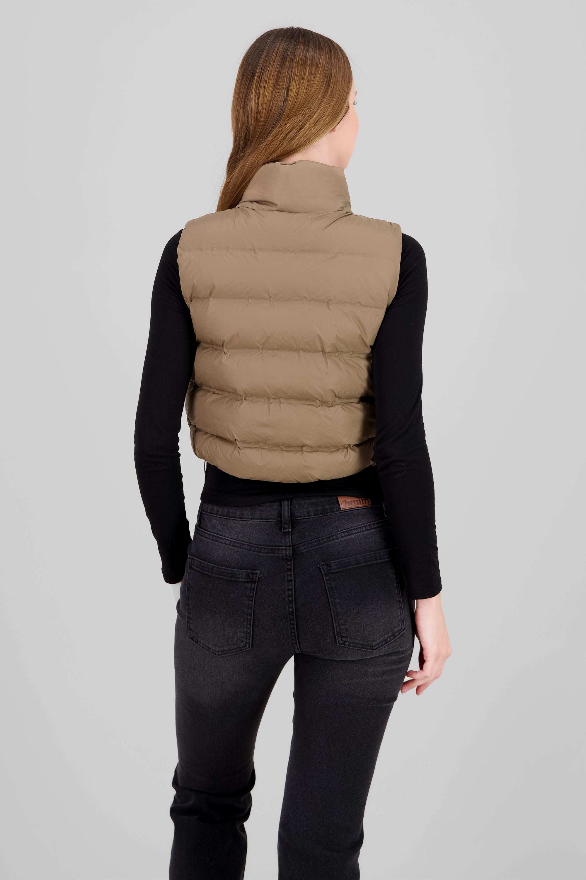 Cropped Quilted Vest BROWN