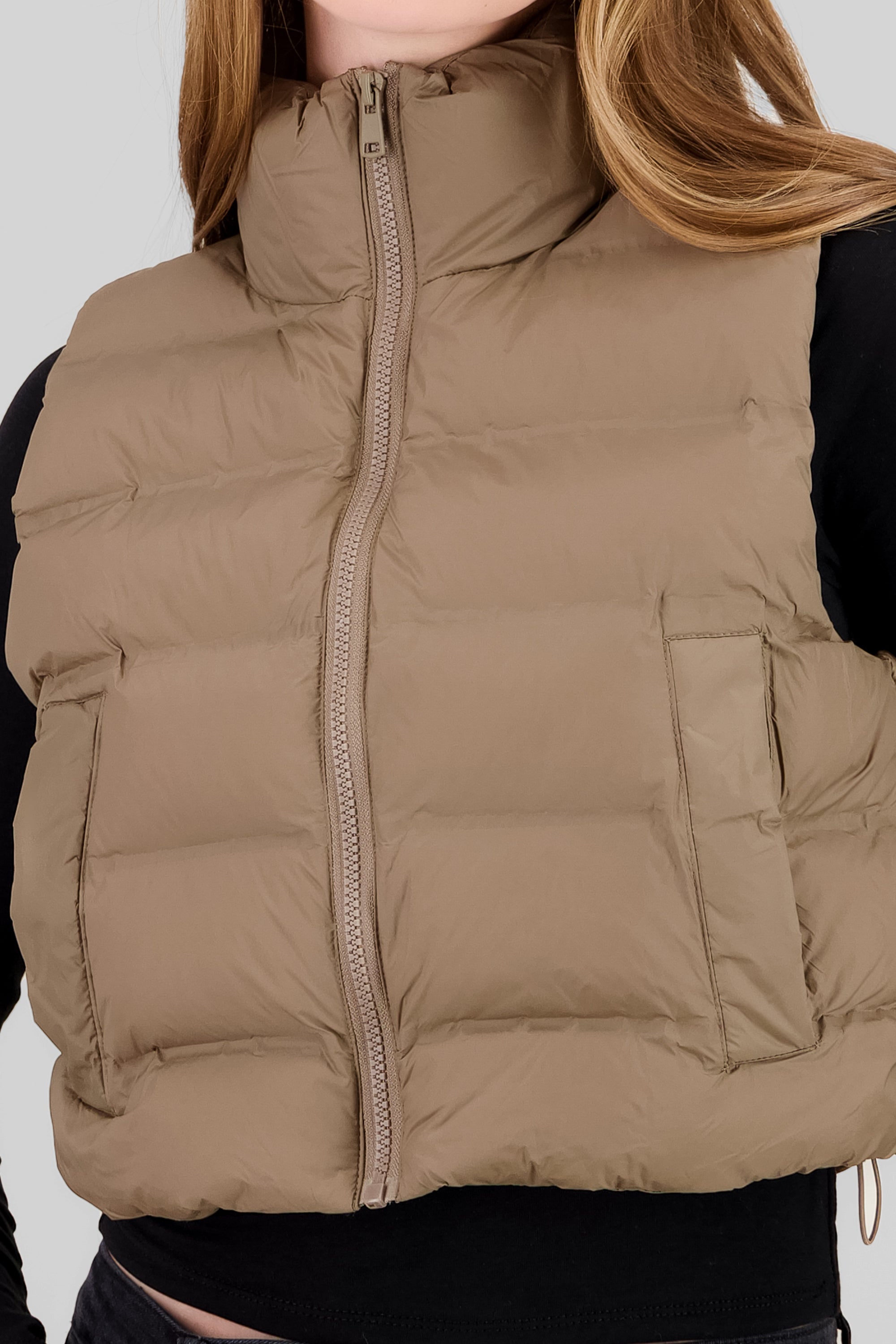 Cropped Quilted Vest BROWN