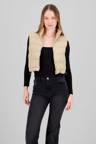 Cropped Quilted Vest BROWN