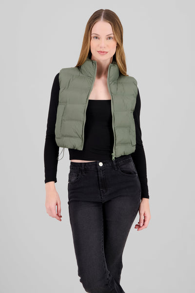 Cropped Quilted Vest BROWN