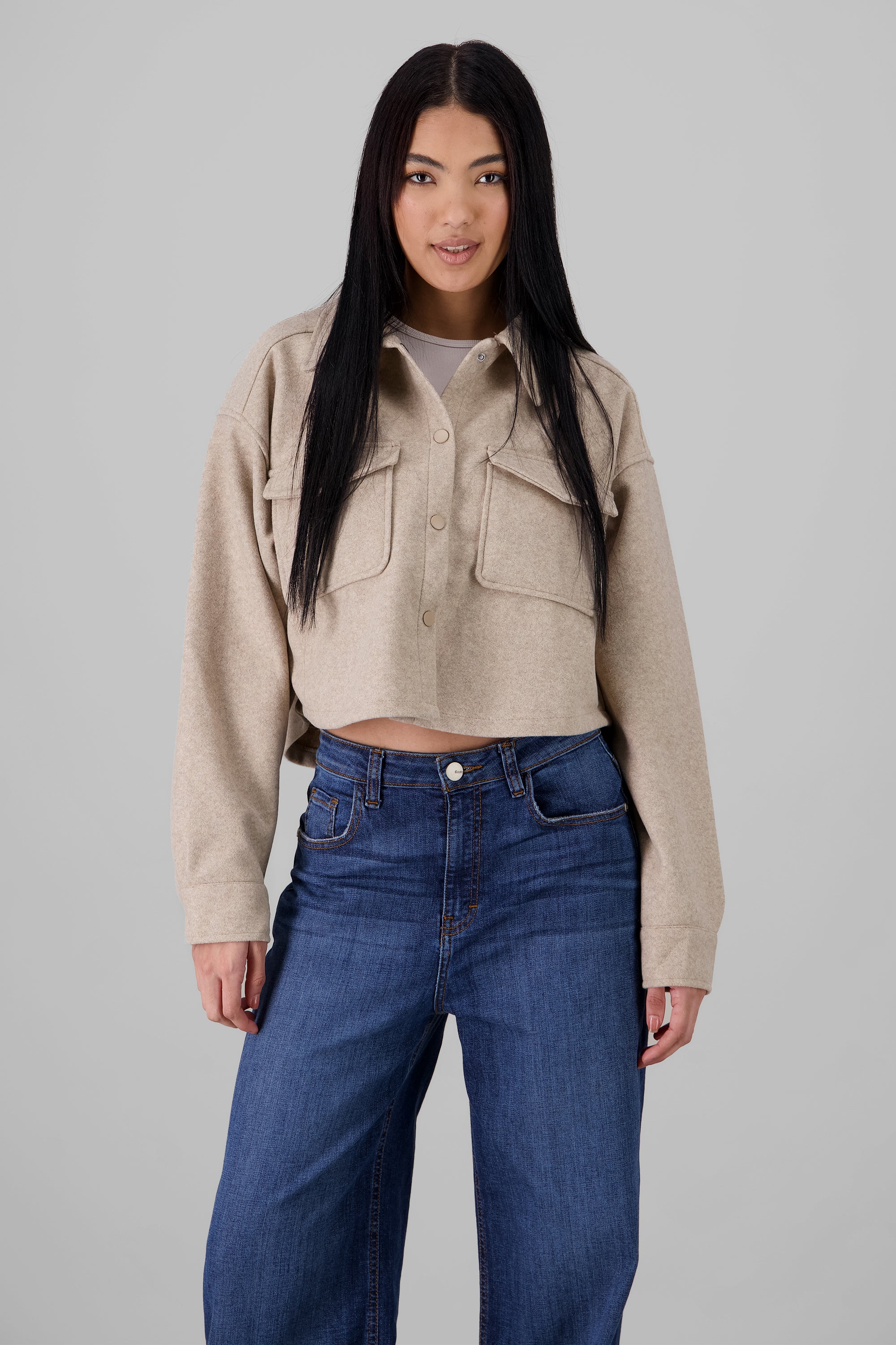 Solid Cropped Jacket SAND