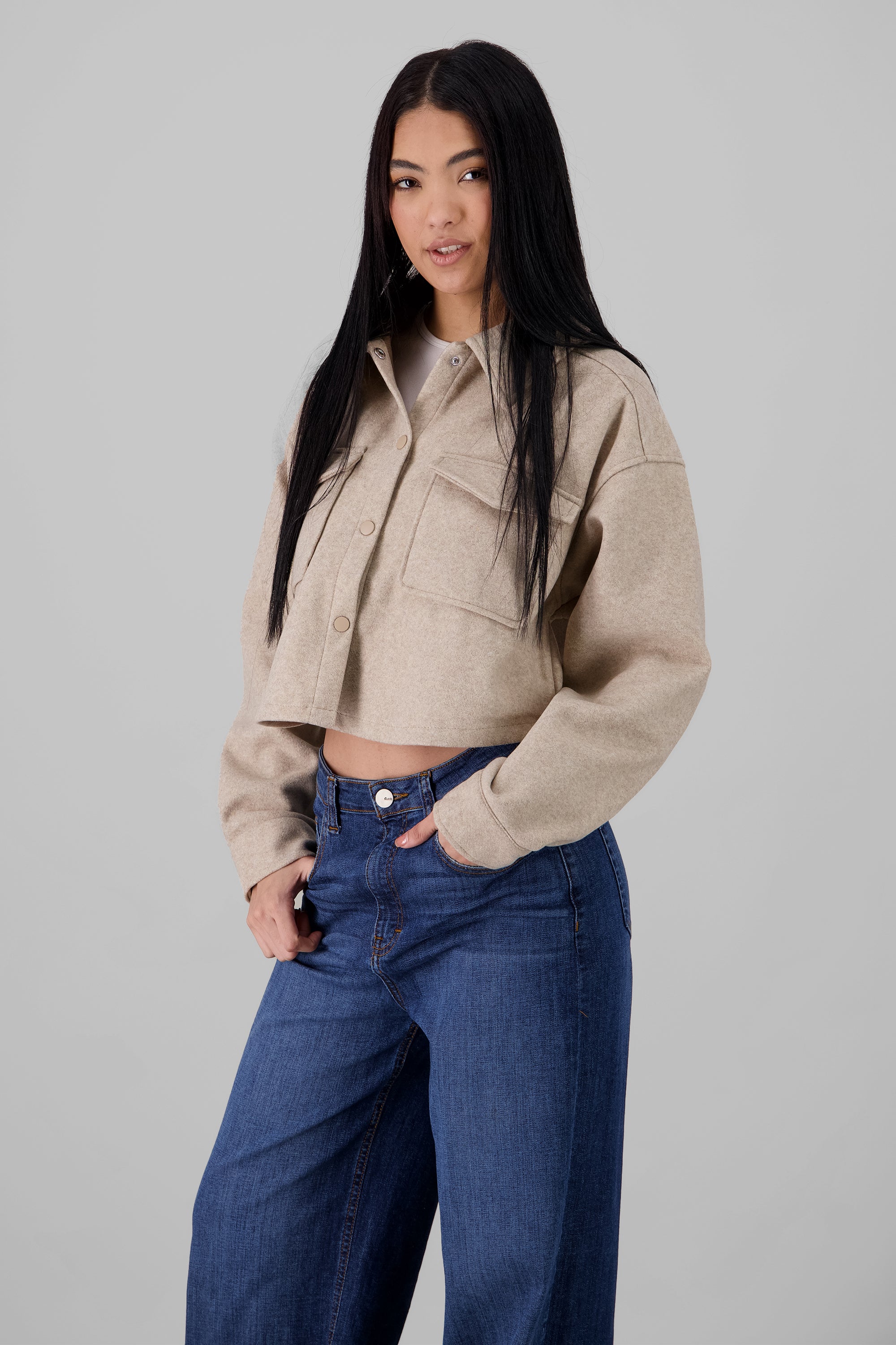 Solid Cropped Jacket SAND