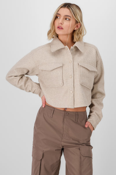 Solid Cropped Jacket IVORY