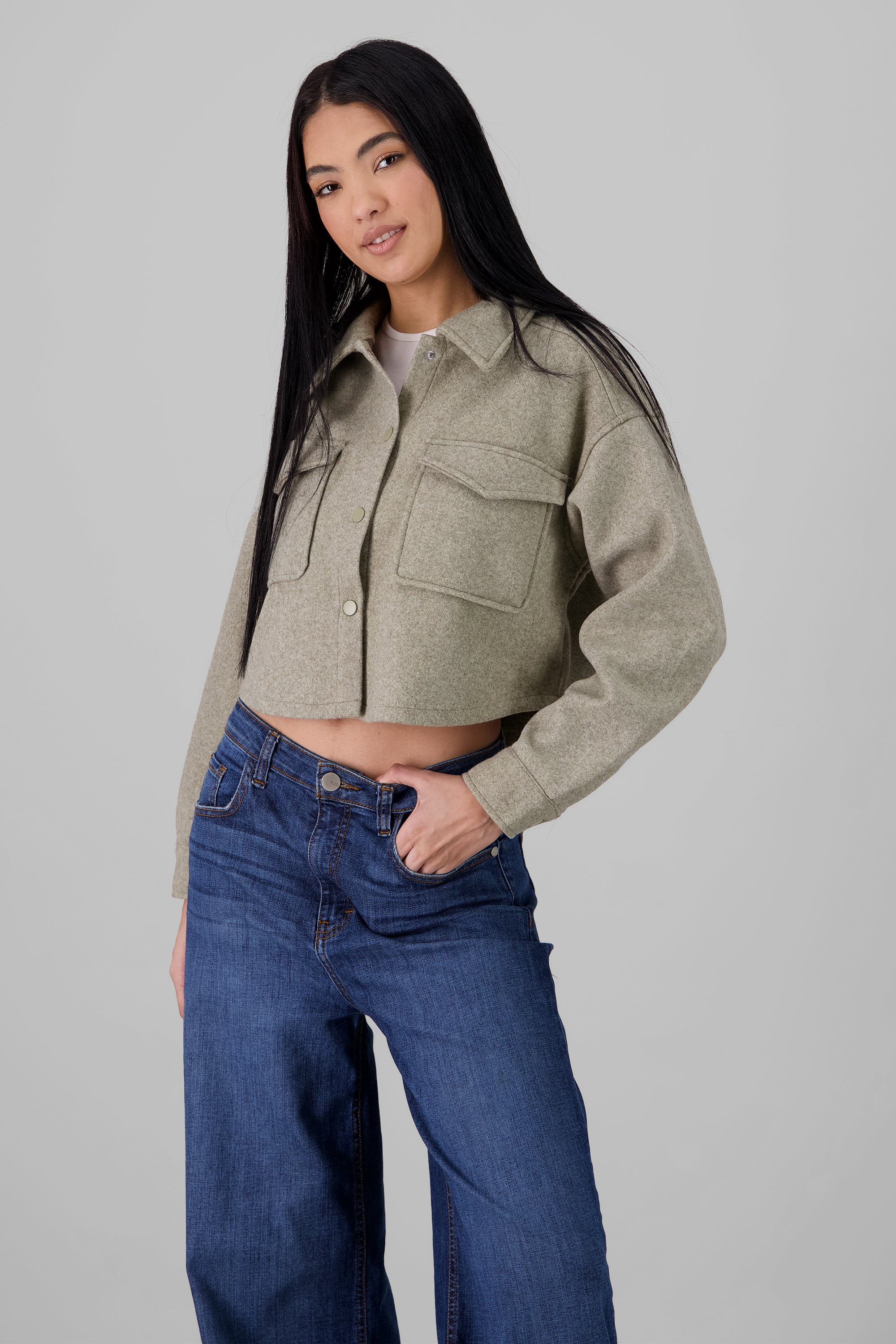 Solid Cropped Jacket OLIVE