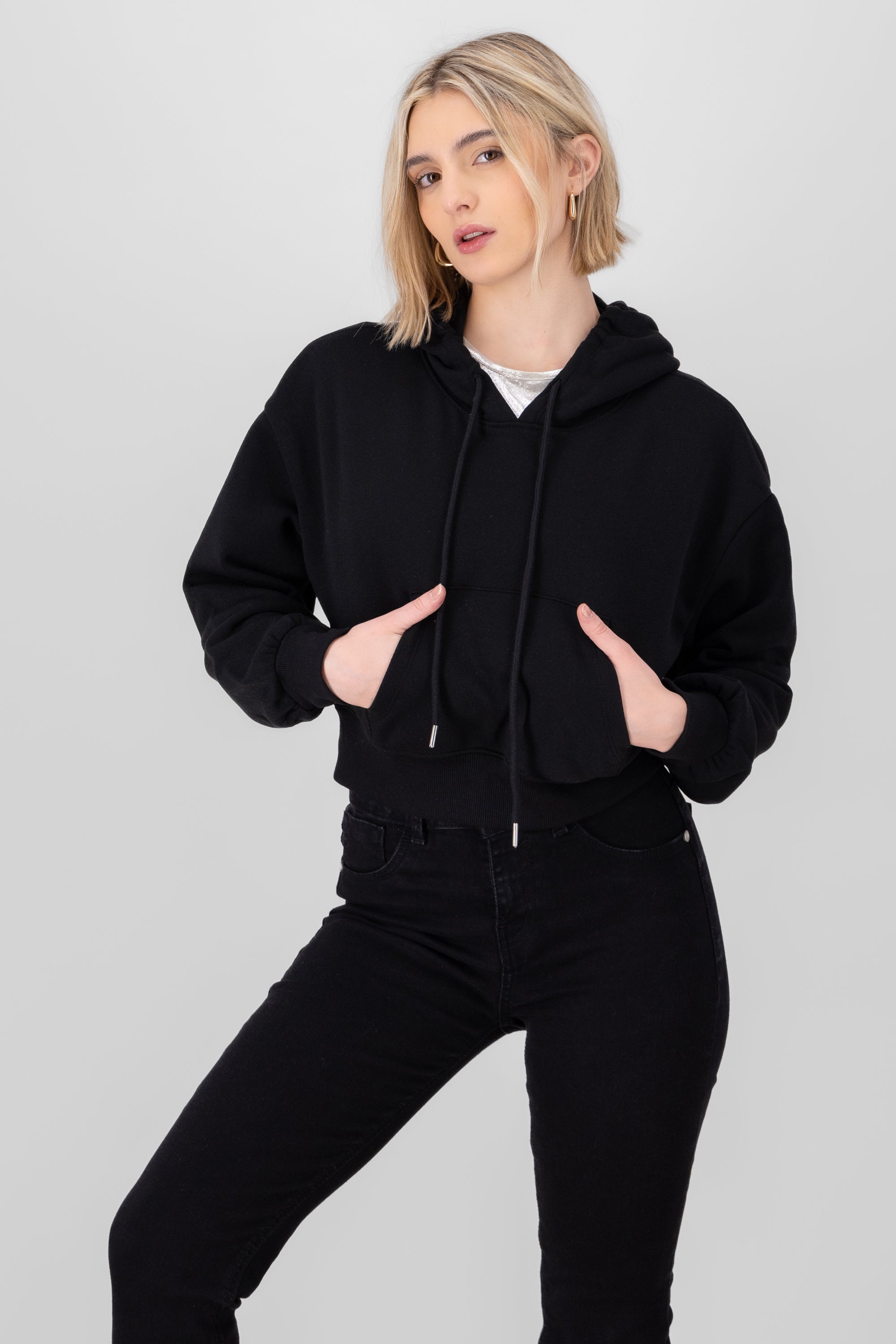 Solid Cropped Sweatshirt BLACK