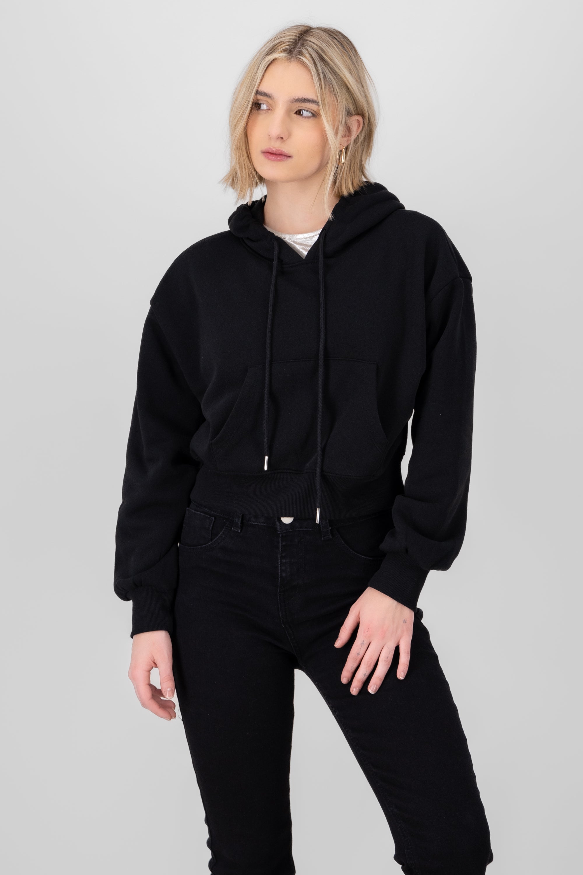 Solid Cropped Sweatshirt BLACK