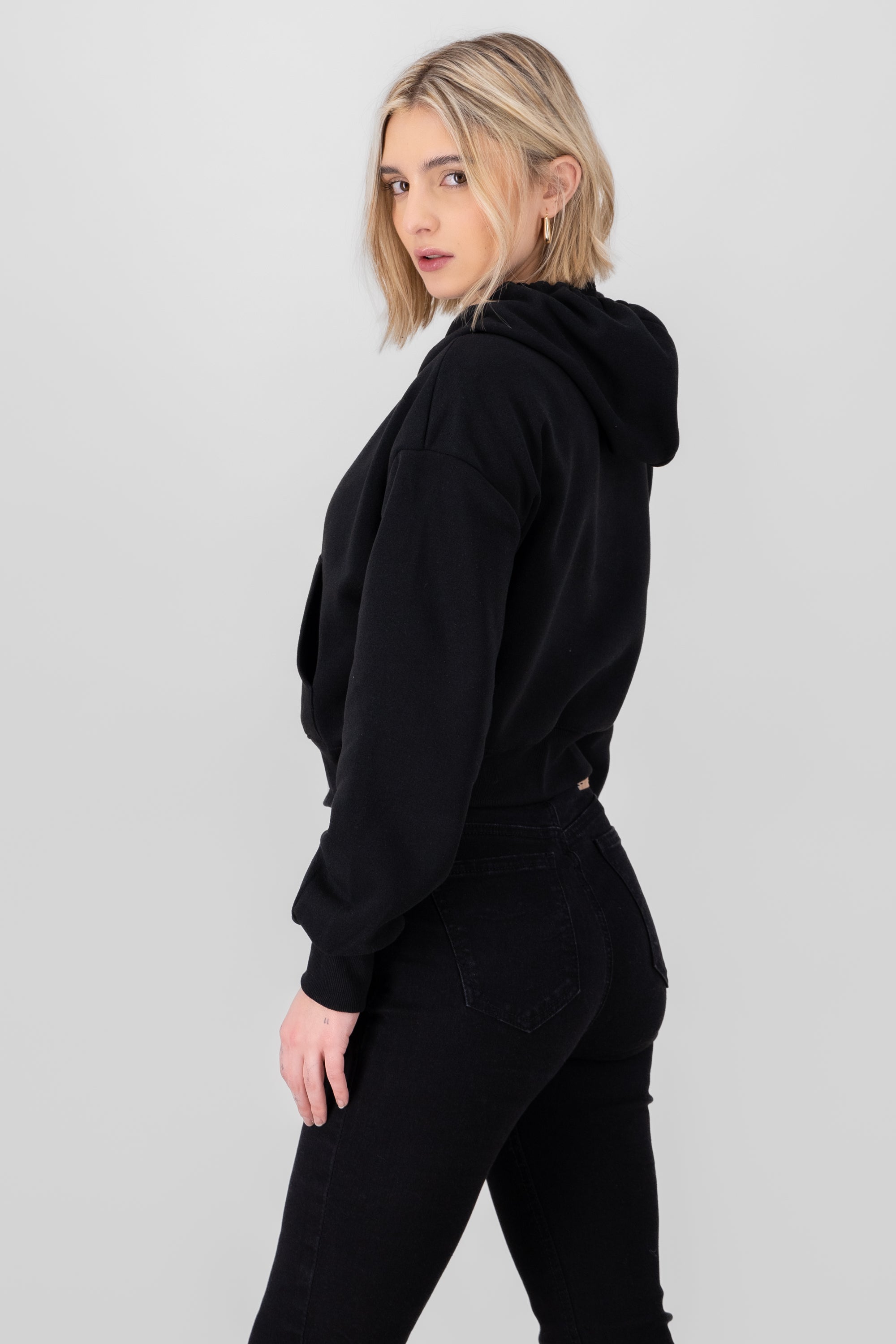 Solid Cropped Sweatshirt BLACK