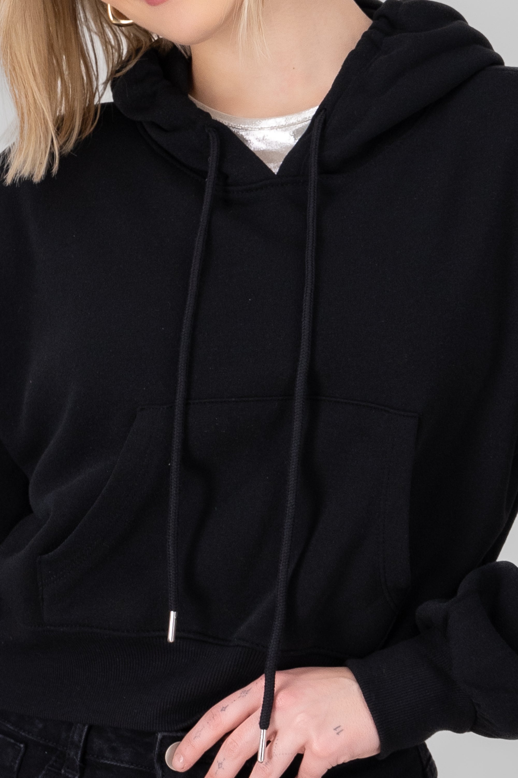 Solid Cropped Sweatshirt BLACK