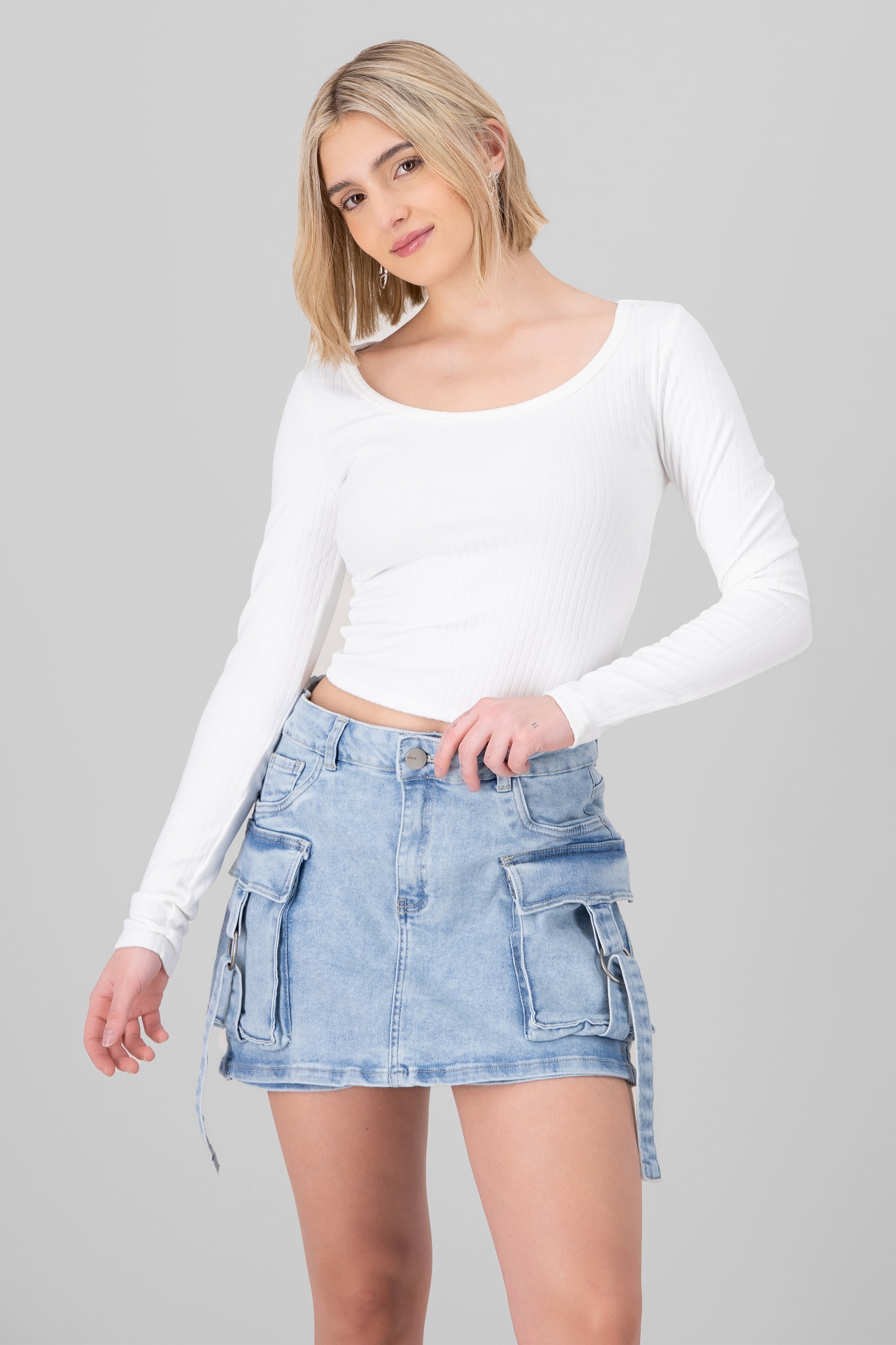 Ribbed Long Sleeve Top WHITE