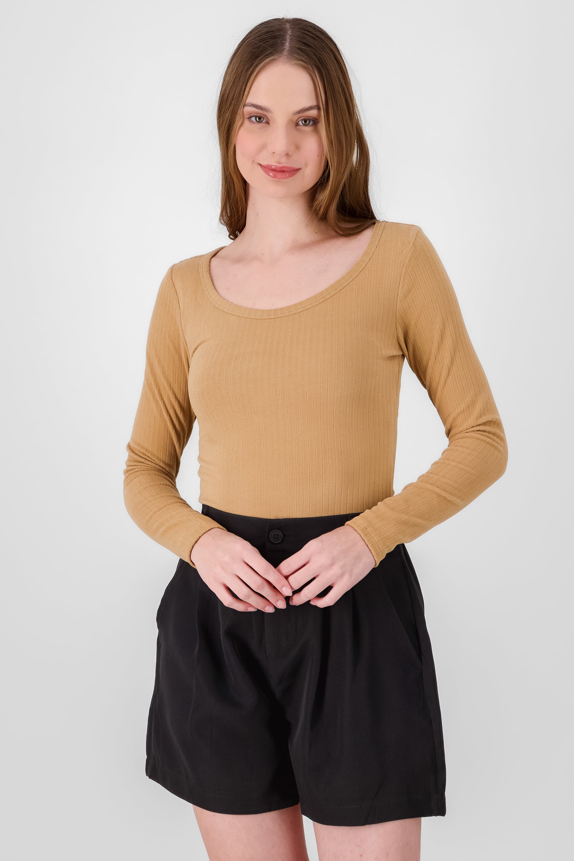 Ribbed Long Sleeve Top KHAKI