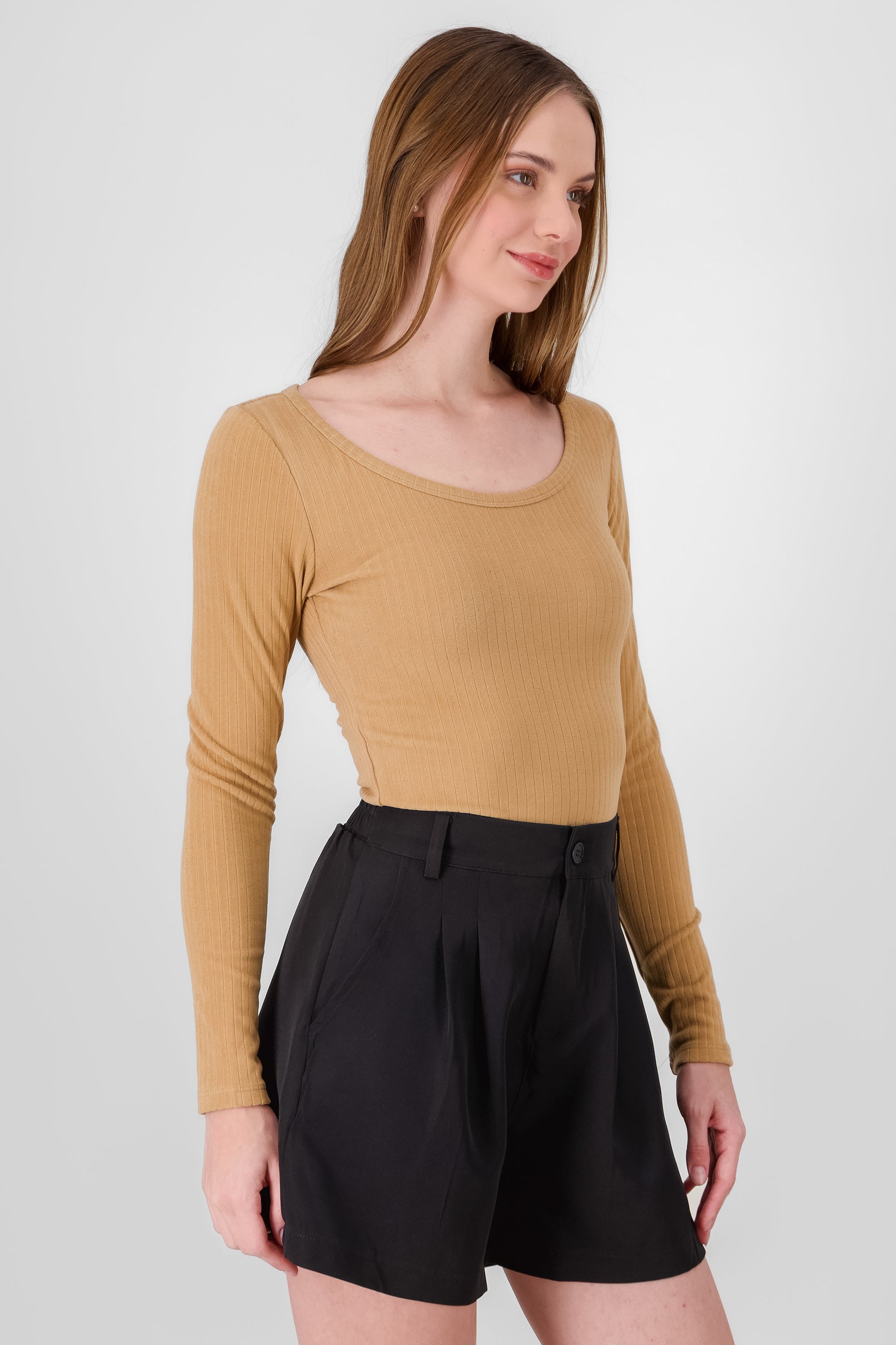 Ribbed Long Sleeve Top KHAKI