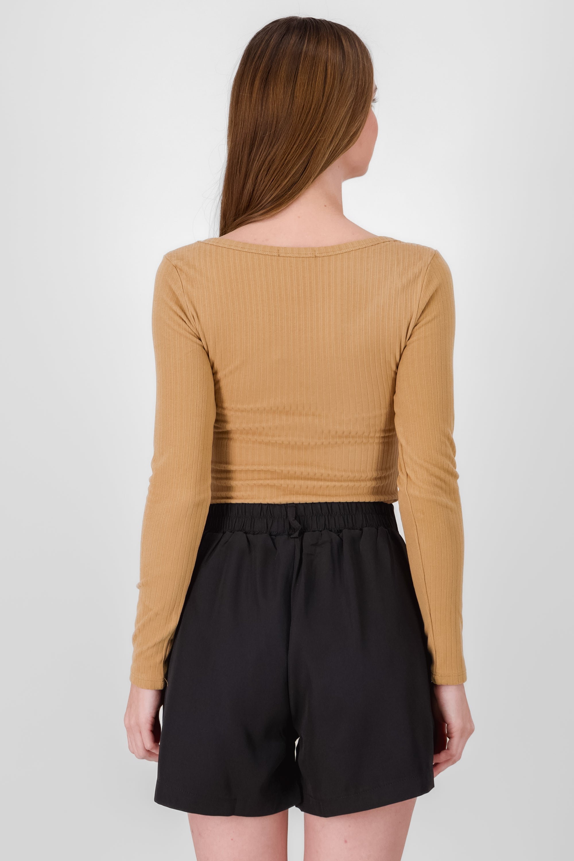 Ribbed Long Sleeve Top KHAKI