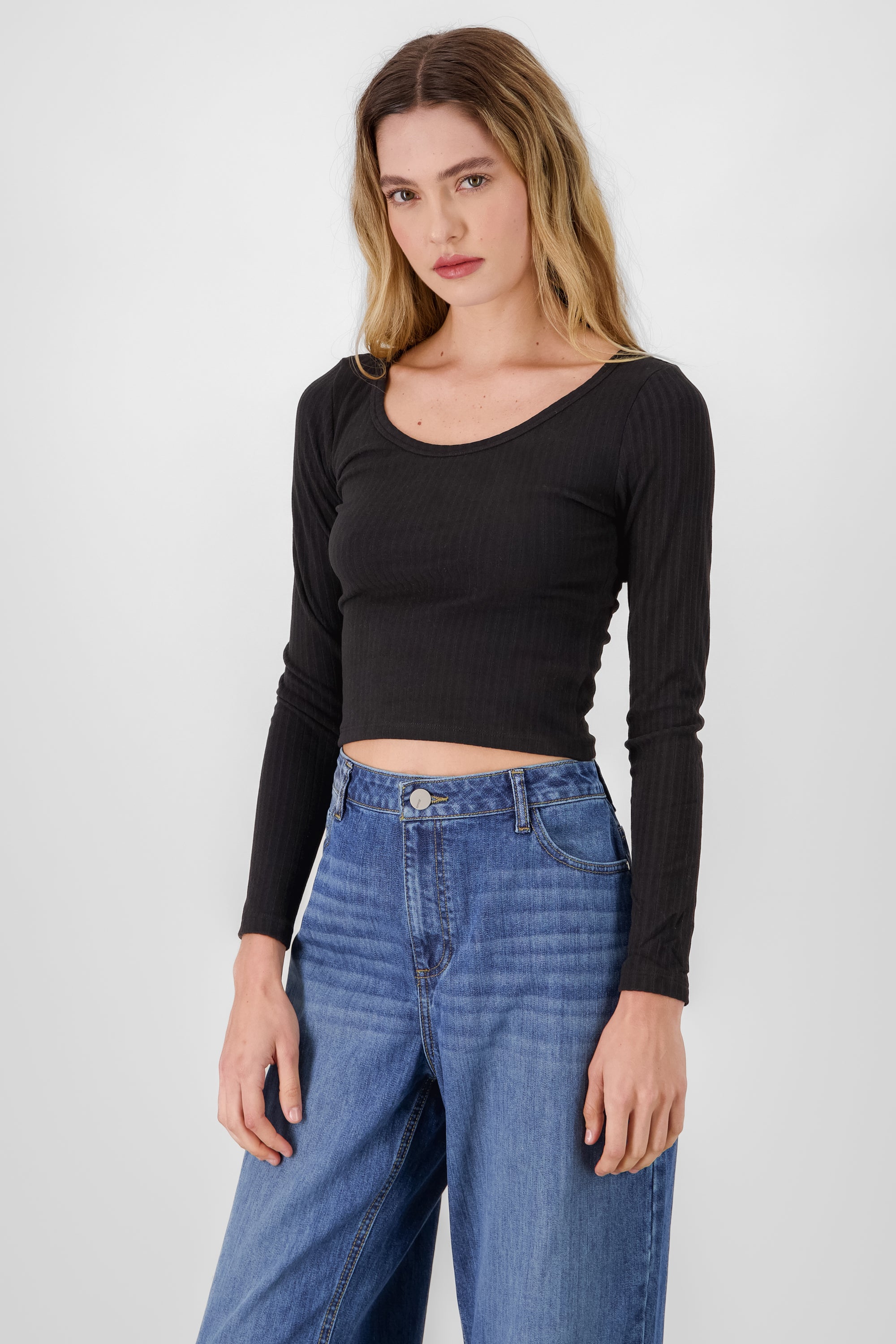 Ribbed Long Sleeve Top BLACK