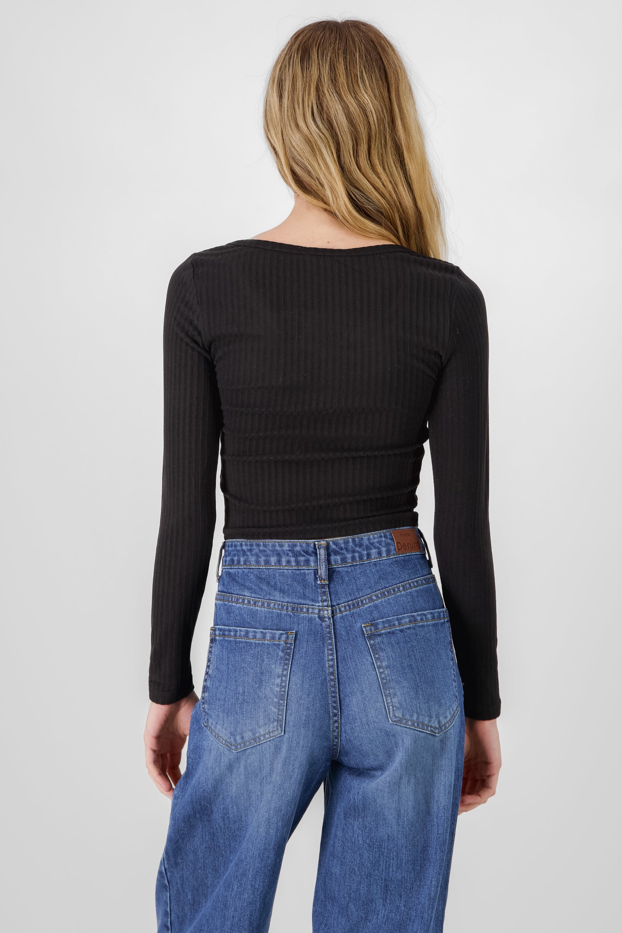 Ribbed Long Sleeve Top BLACK