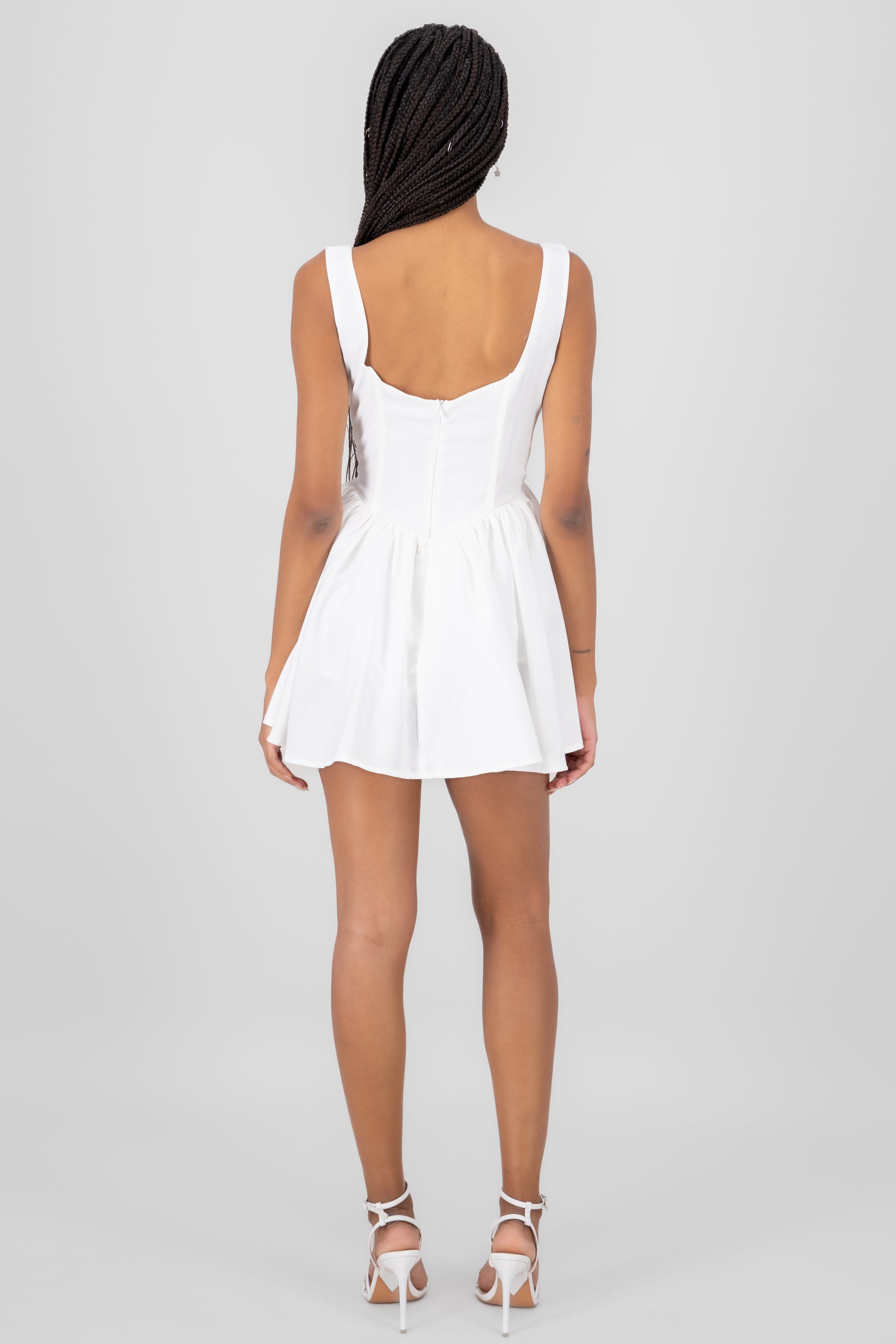 Square Neck Corset Top Dress WHITE