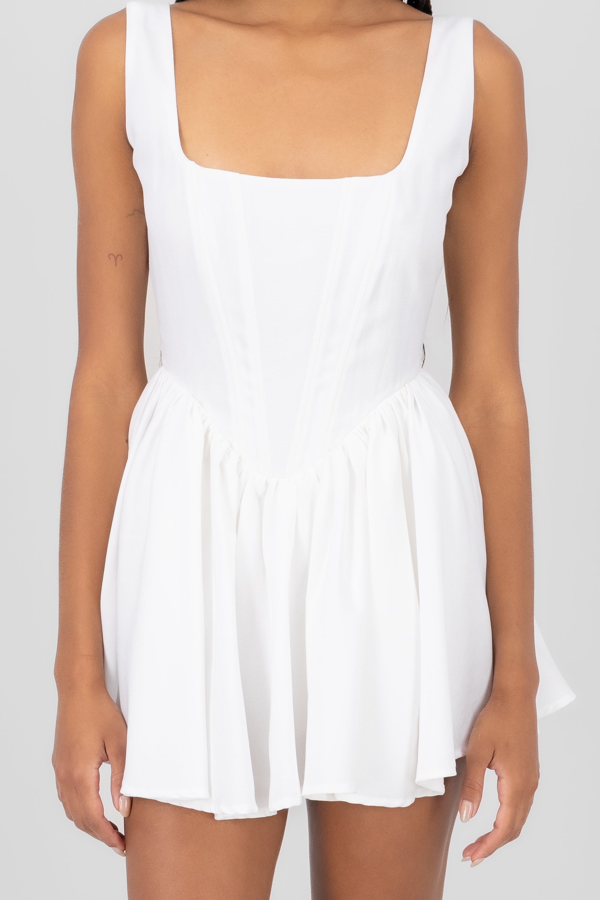 Square Neck Corset Top Dress WHITE