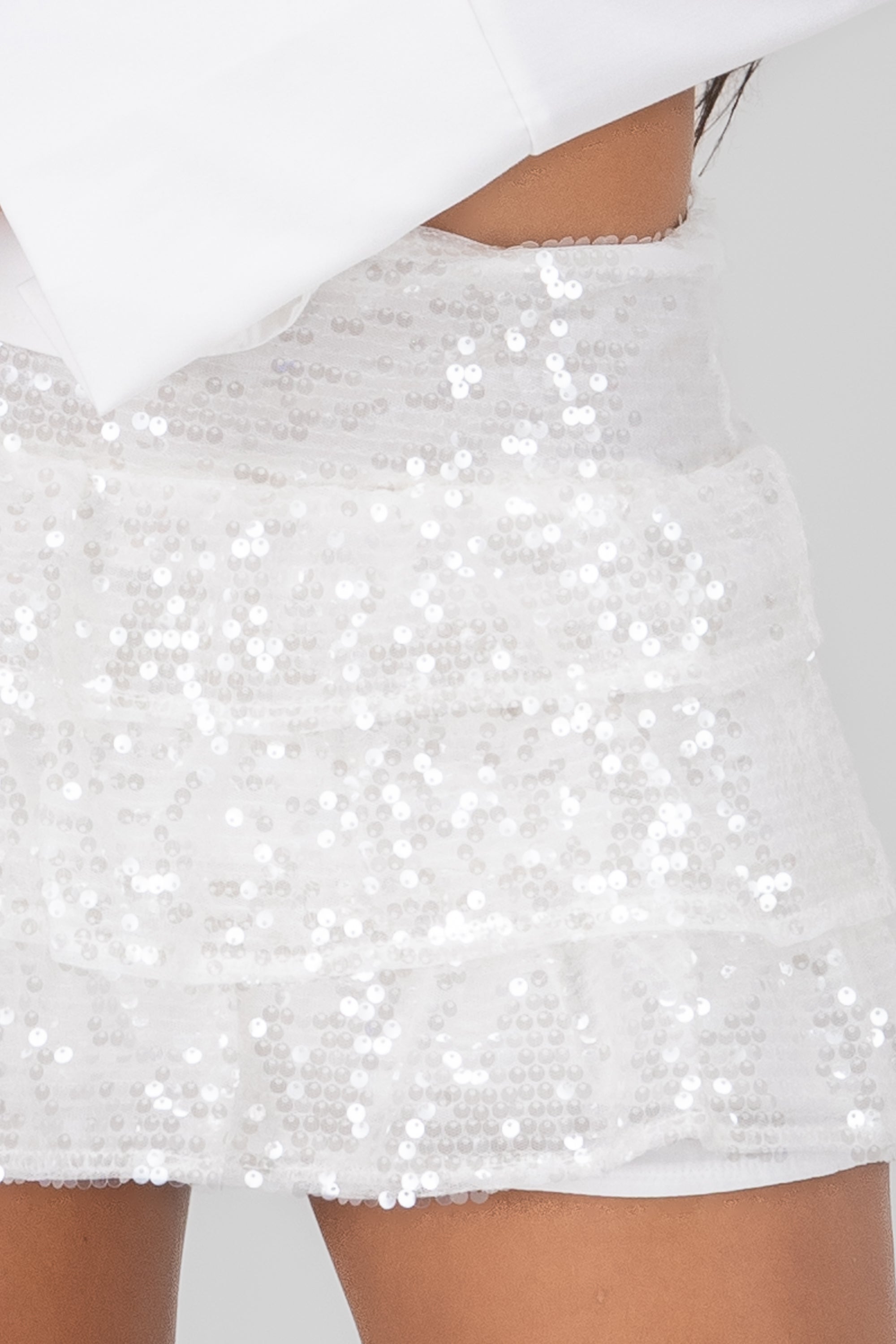 Sequins Ruffle Mini Skirt WHITE