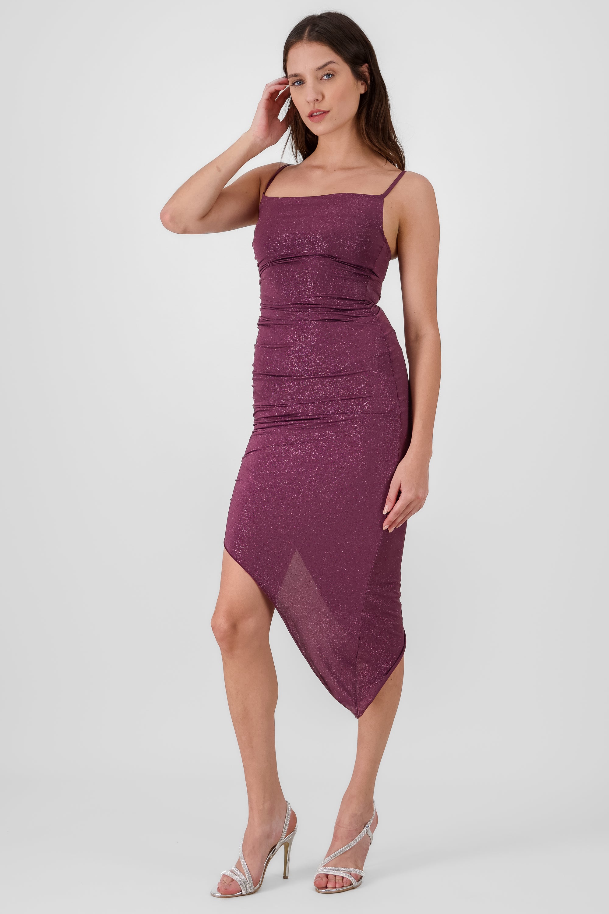 Asymmetrical Midi Dress BURGUNDY