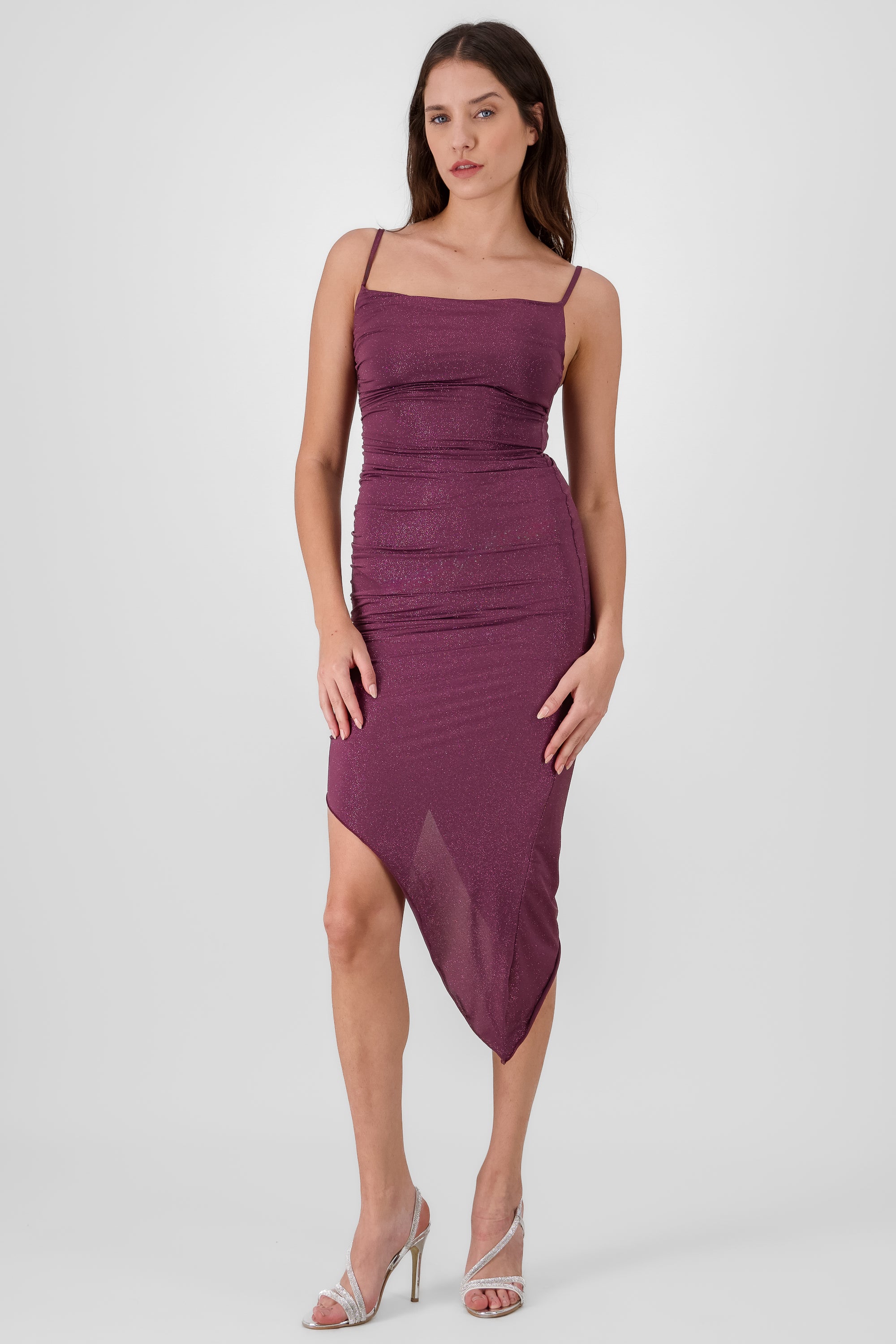 Asymmetrical Midi Dress BURGUNDY