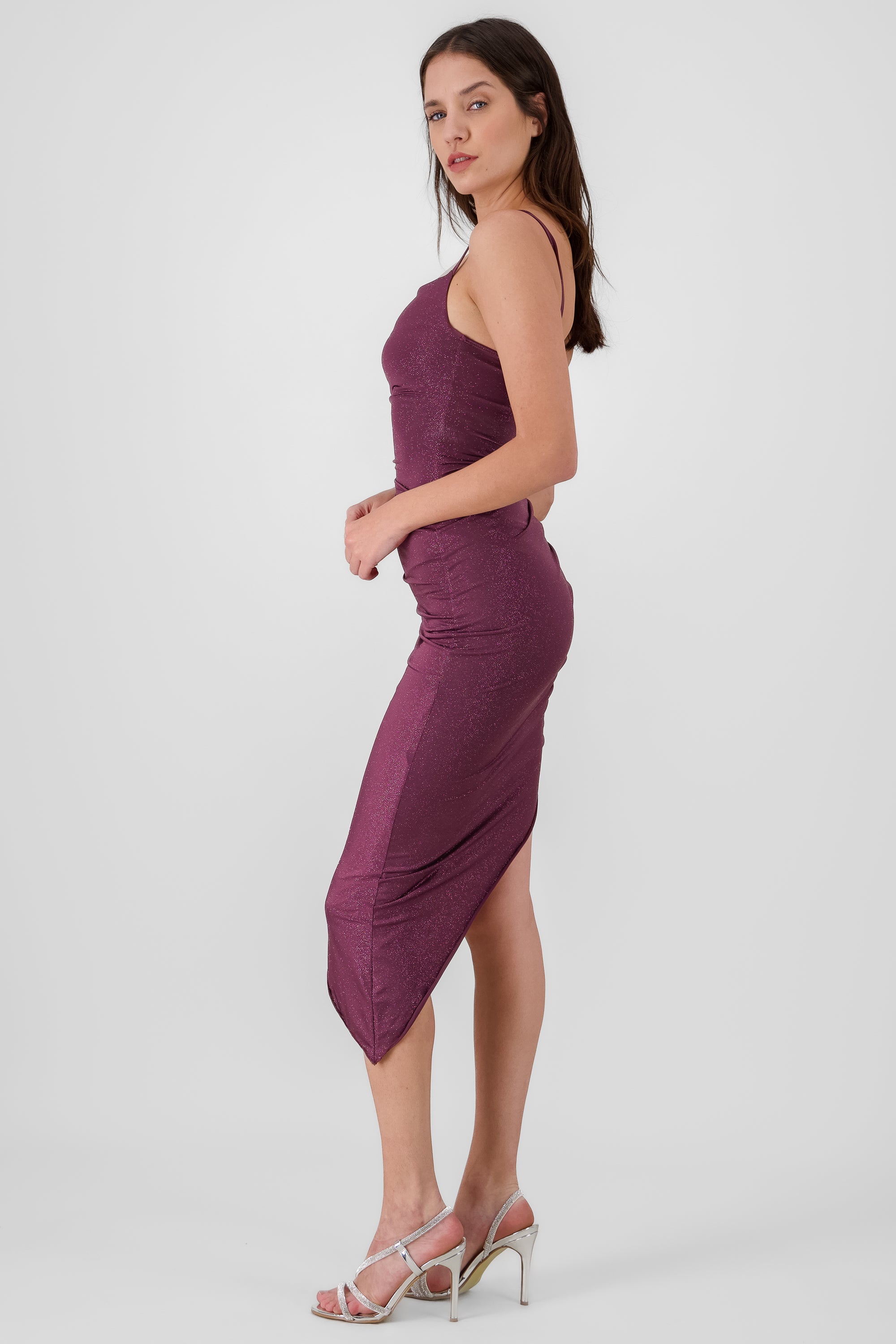 Asymmetrical Midi Dress BURGUNDY