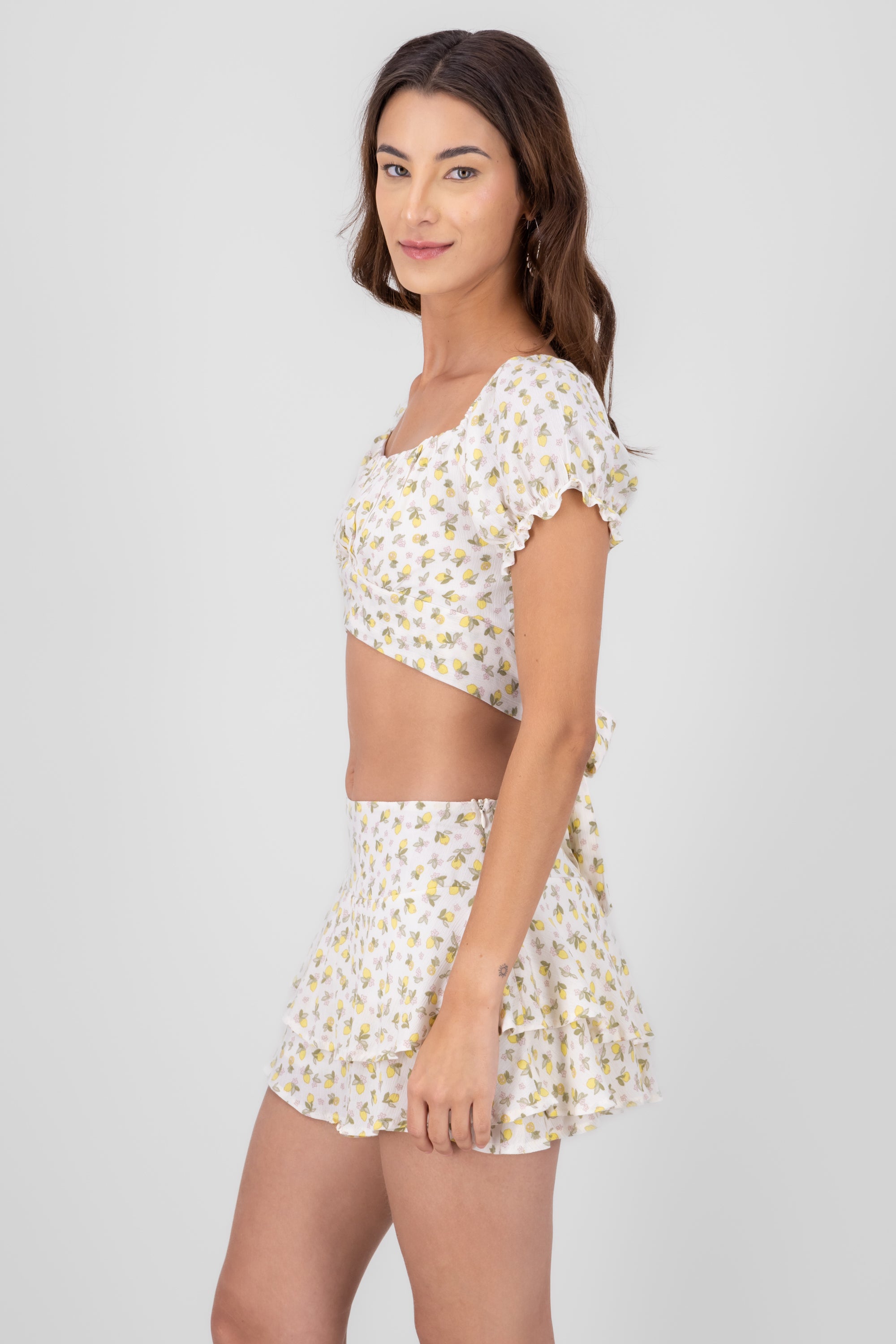 Lemon Print Puff Sleeve Top YELLOW COMBO