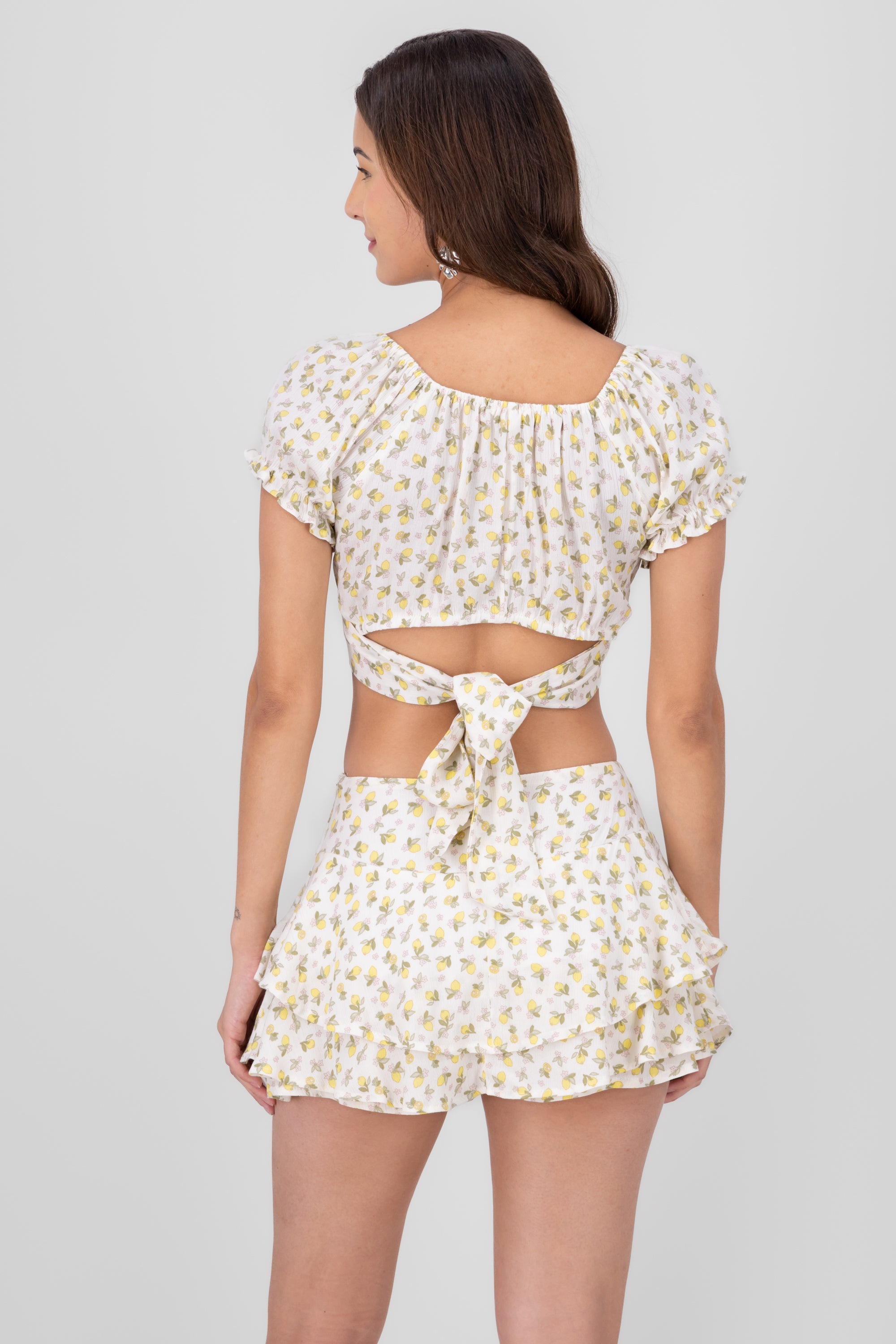 Lemon Print Puff Sleeve Top YELLOW COMBO