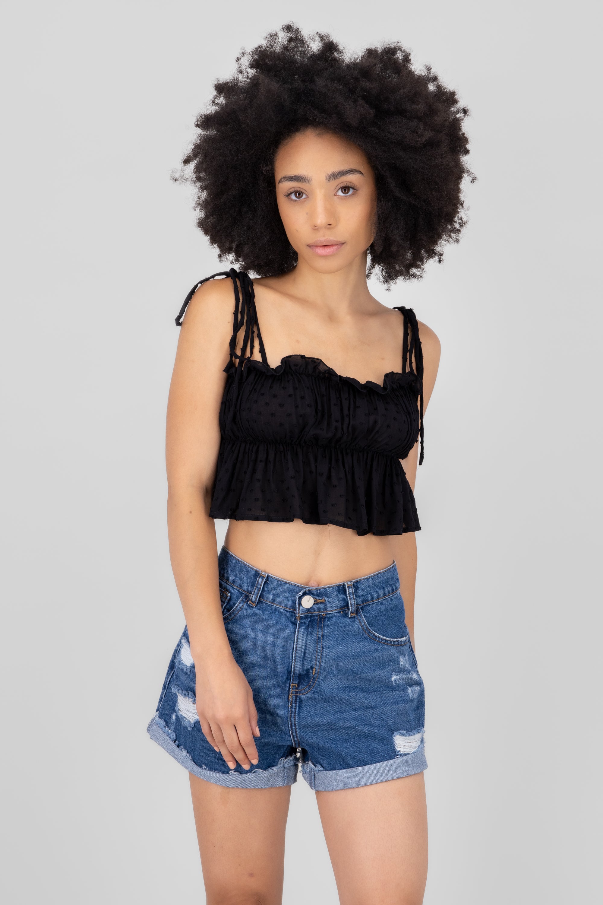 Thin Straps Smocked Top BLACK